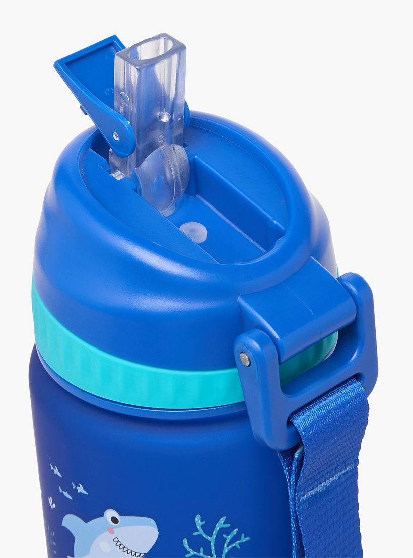 Shark Print Water Bottle with Flip Spout and Strap Handle - 750 ml-school-waterbottles-image-4