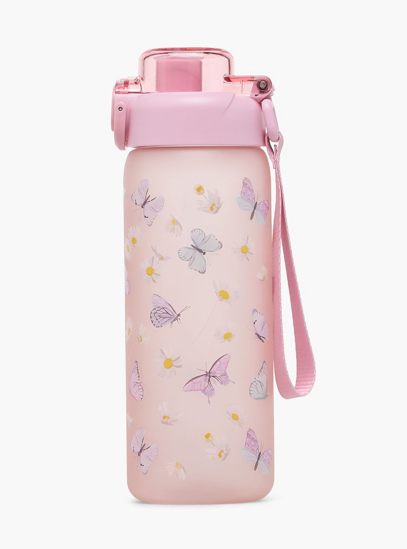 قارورة ماء بطبعة فراشة مع فوهة شرب وغطاء قلّاب - 750 مل-school-waterbottles-image-1