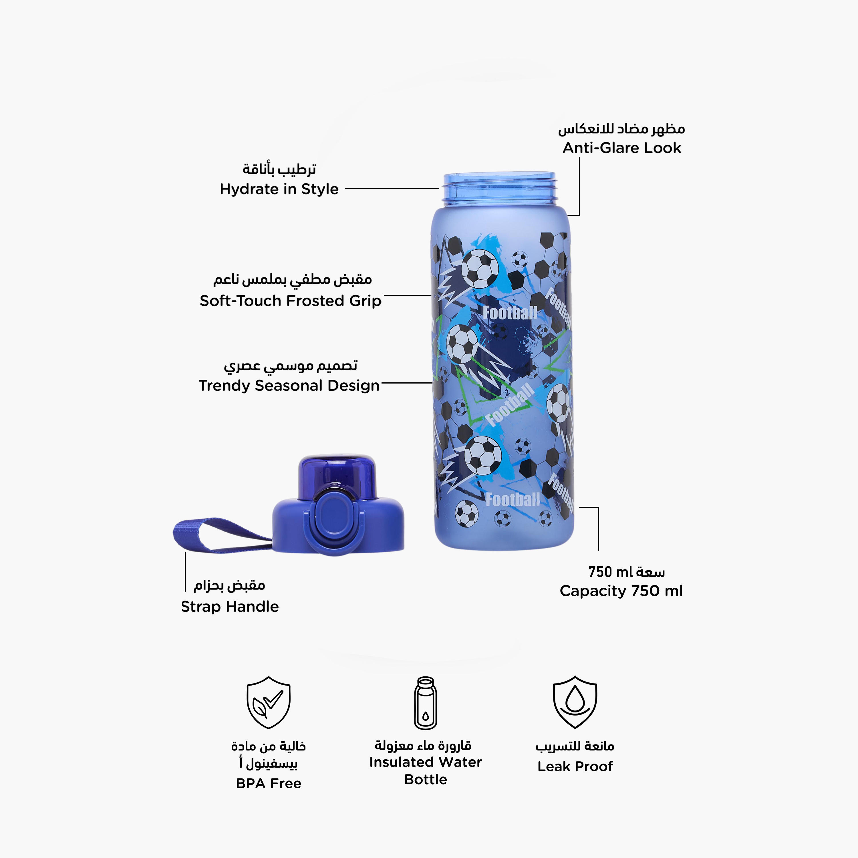 قارورة مياه بفوهة وحلقة معصم وطبعات - 750 مل-school-waterbottles-image-2