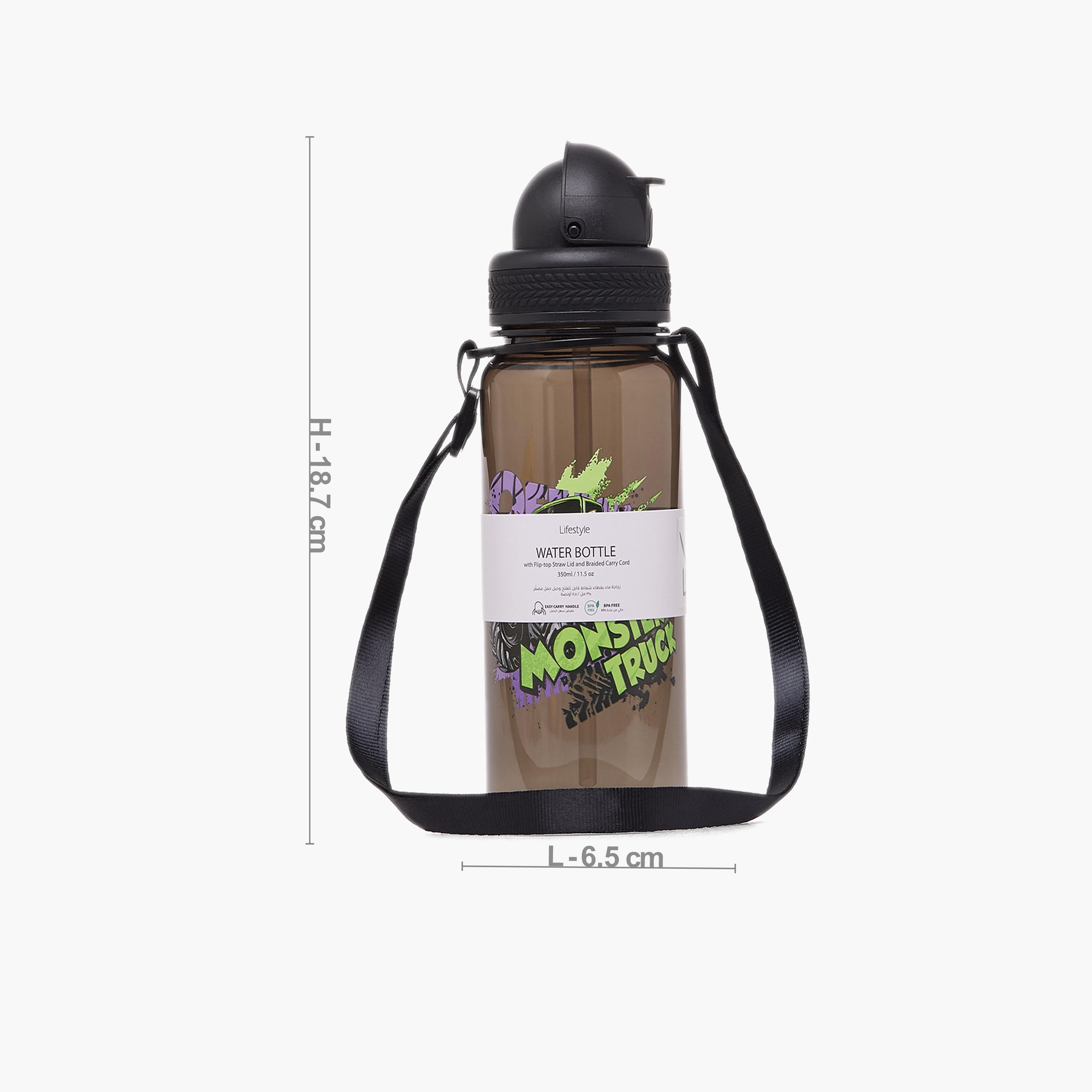 Monster Truck Print Water Bottle with Straw and Flip Lid - 350 ml-school-waterbottles-image-4
