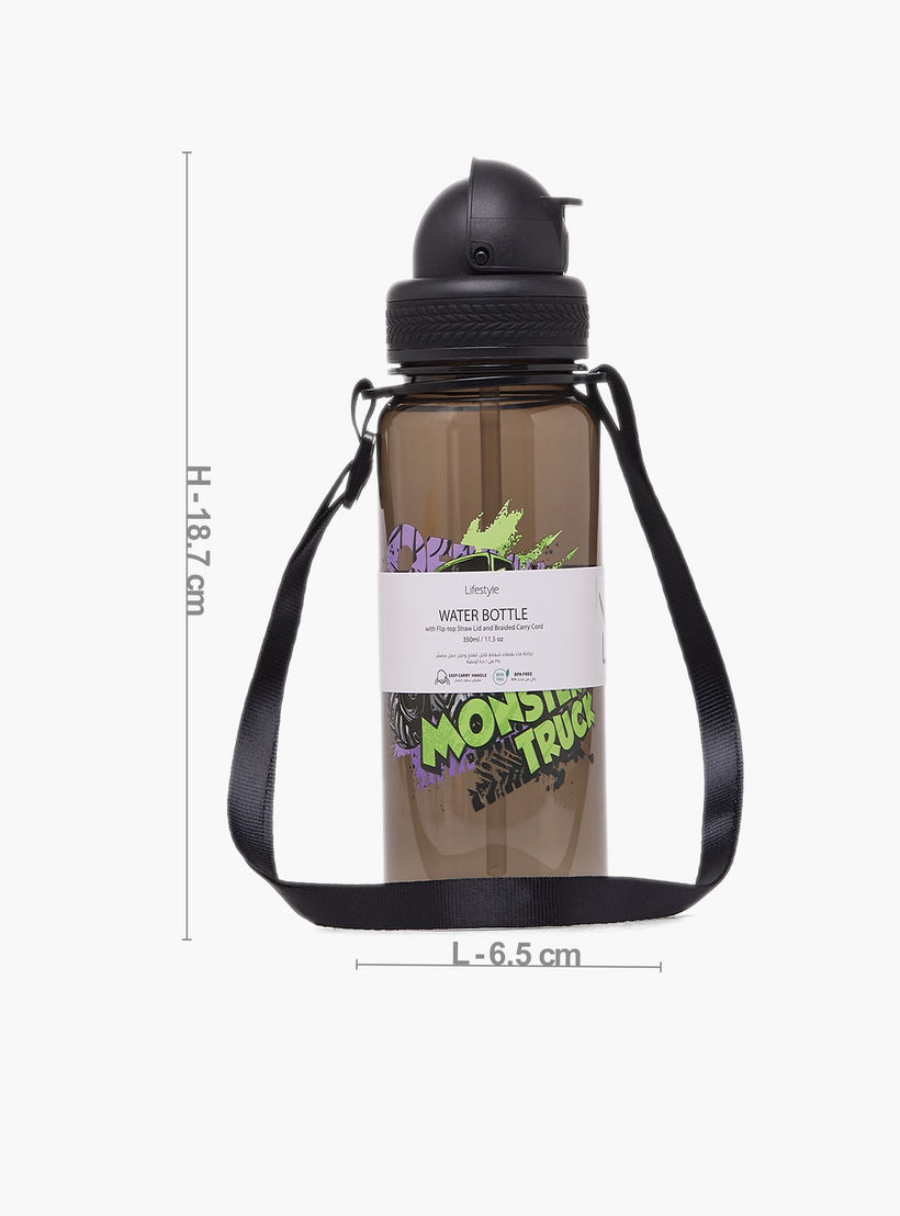 Monster Truck Print Water Bottle with Straw and Flip Lid - 350 ml-school-waterbottles-image-4