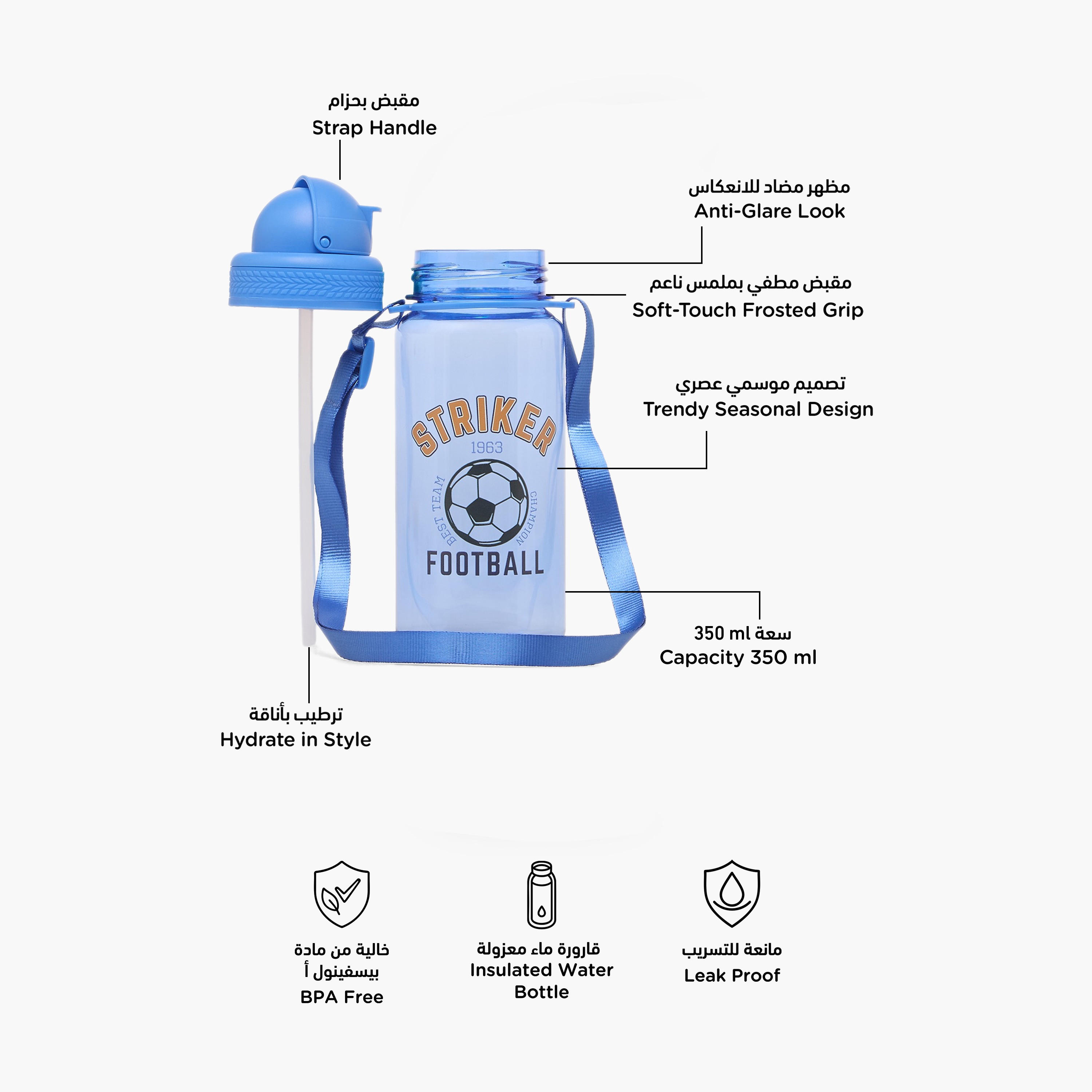 قارورة ماء بطبعة كرة قدم مع غطاء قلّاب - 350 مل-school-waterbottles-image-2
