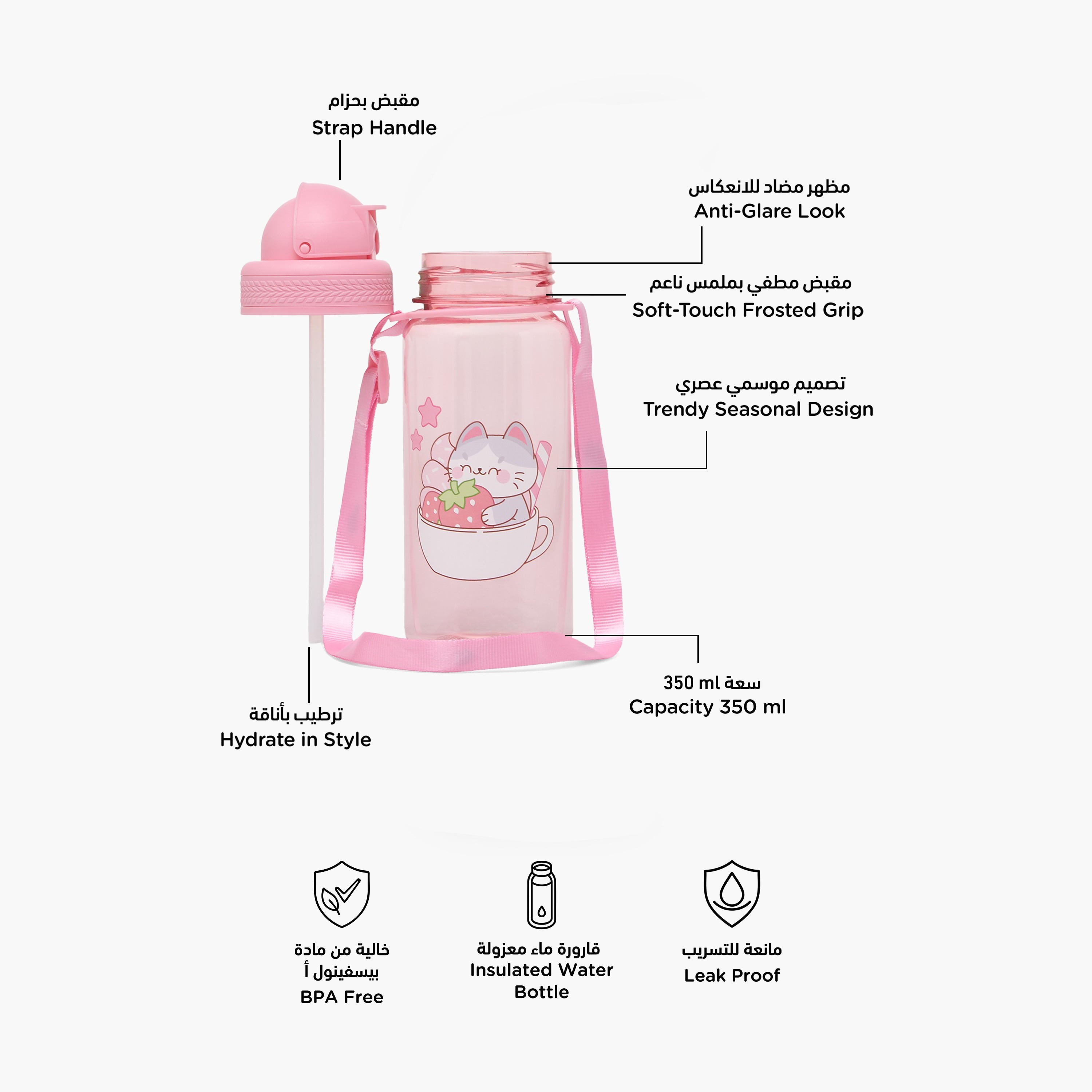 قارورة مياه بغطاء قلاب وطبعات قطة - 350 مل-school-waterbottles-image-2