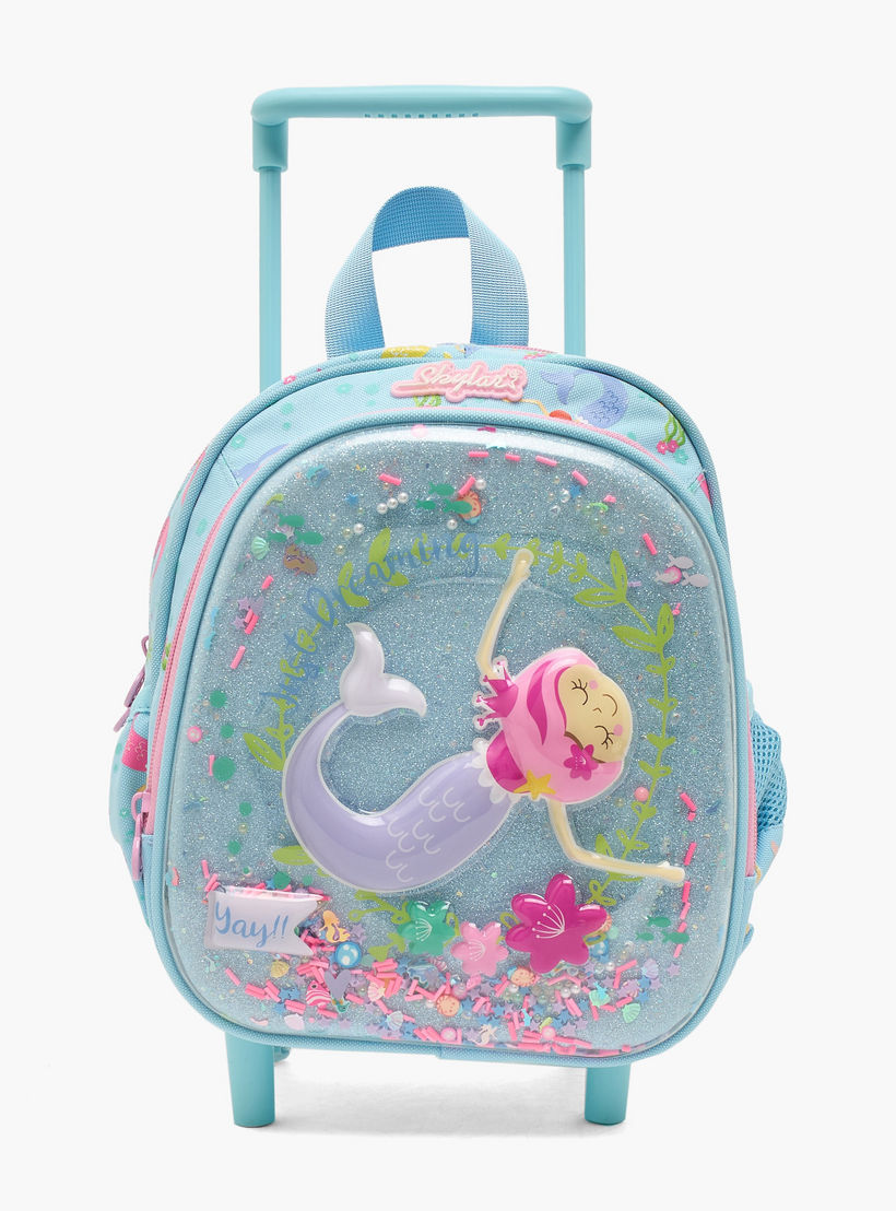 شنطة ترولي بتفاصيل حورية البحر للبنات 2-5 سنوات بمقبض قابل للسحب - 11 بوصة-school-bagsandbackpacks-trolleybags-image-1