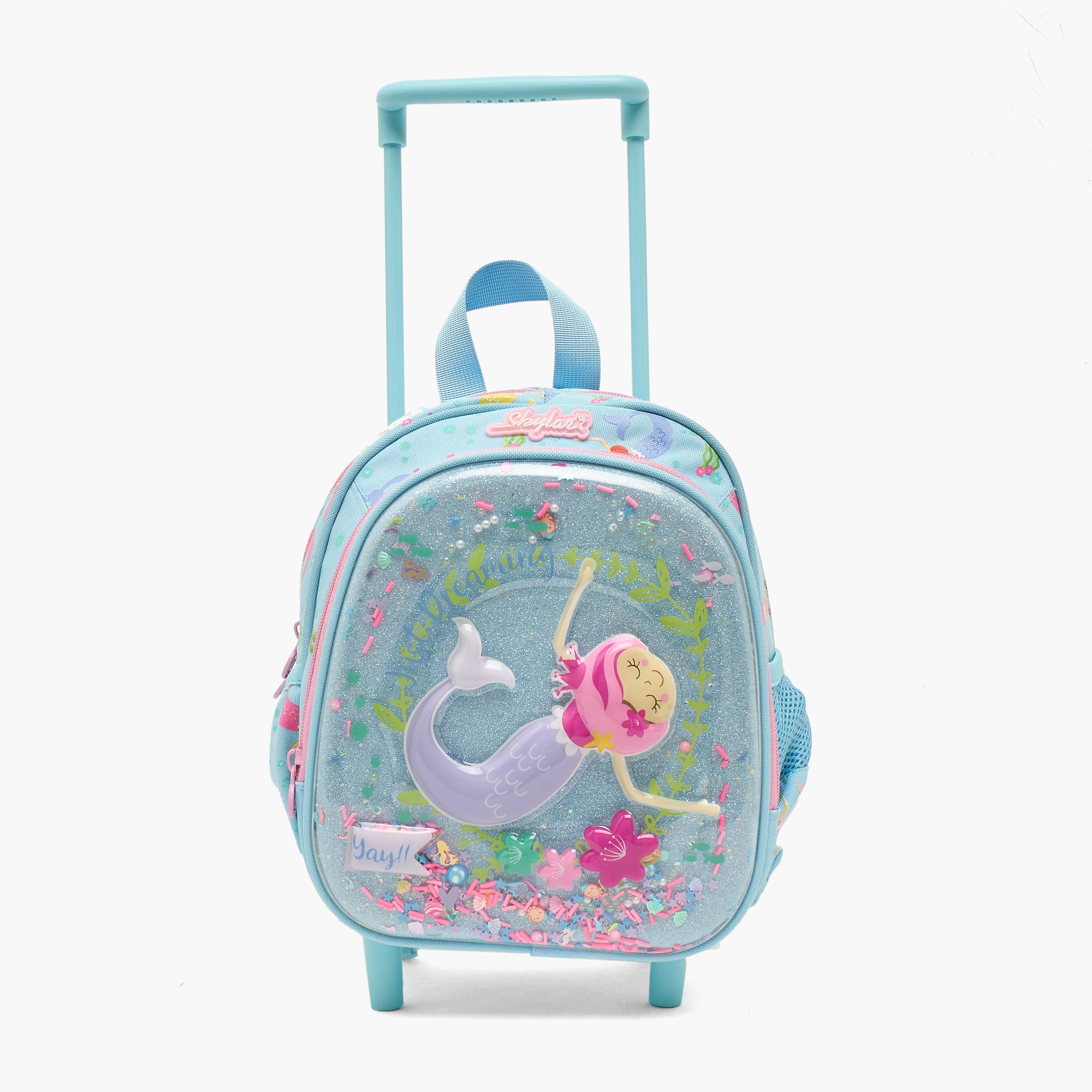 شنطة ترولي بتفاصيل حورية البحر للبنات 2-5 سنوات بمقبض قابل للسحب - 11 بوصة-school-bagsandbackpacks-trolleybags-image-10