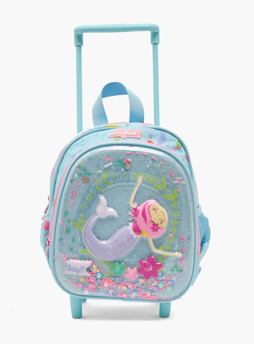 شنطة ترولي بتفاصيل حورية البحر للبنات 2-5 سنوات بمقبض قابل للسحب - 11 بوصة-school-bagsandbackpacks-trolleybags-image-10
