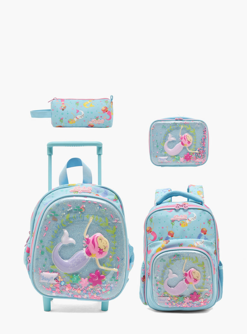 شنطة ترولي بتفاصيل حورية البحر للبنات 2-5 سنوات بمقبض قابل للسحب - 11 بوصة-school-bagsandbackpacks-trolleybags-image-11