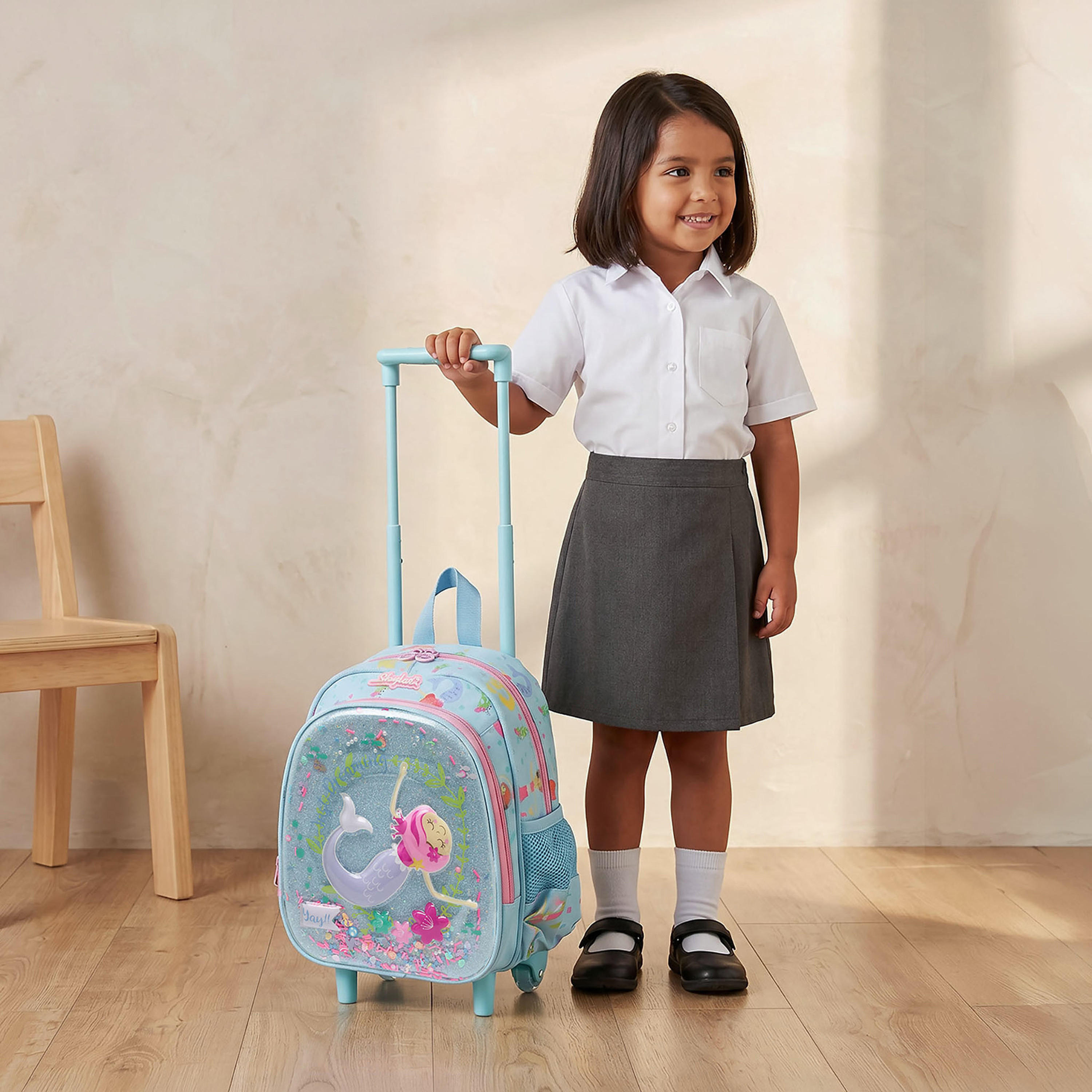 شنطة ترولي بتفاصيل حورية البحر للبنات 2-5 سنوات بمقبض قابل للسحب - 11 بوصة-school-bagsandbackpacks-trolleybags-image-2