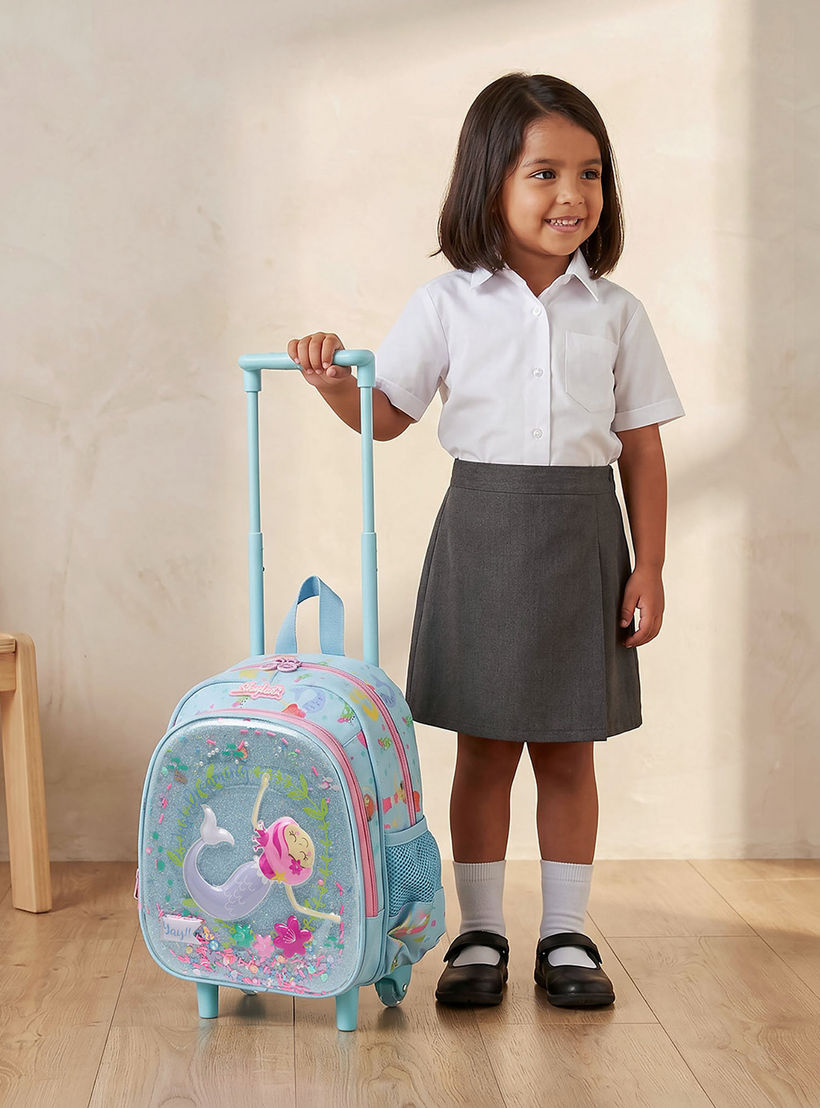 شنطة ترولي بتفاصيل حورية البحر للبنات 2-5 سنوات بمقبض قابل للسحب - 11 بوصة-school-bagsandbackpacks-trolleybags-image-2