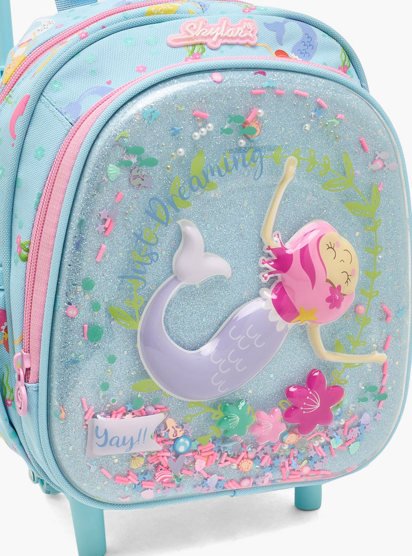 شنطة ترولي بتفاصيل حورية البحر للبنات 2-5 سنوات بمقبض قابل للسحب - 11 بوصة-school-bagsandbackpacks-trolleybags-image-4