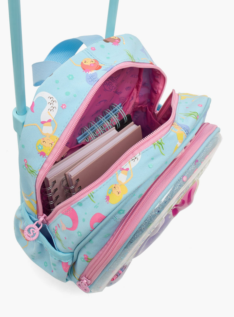 شنطة ترولي بتفاصيل حورية البحر للبنات 2-5 سنوات بمقبض قابل للسحب - 11 بوصة-school-bagsandbackpacks-trolleybags-image-5