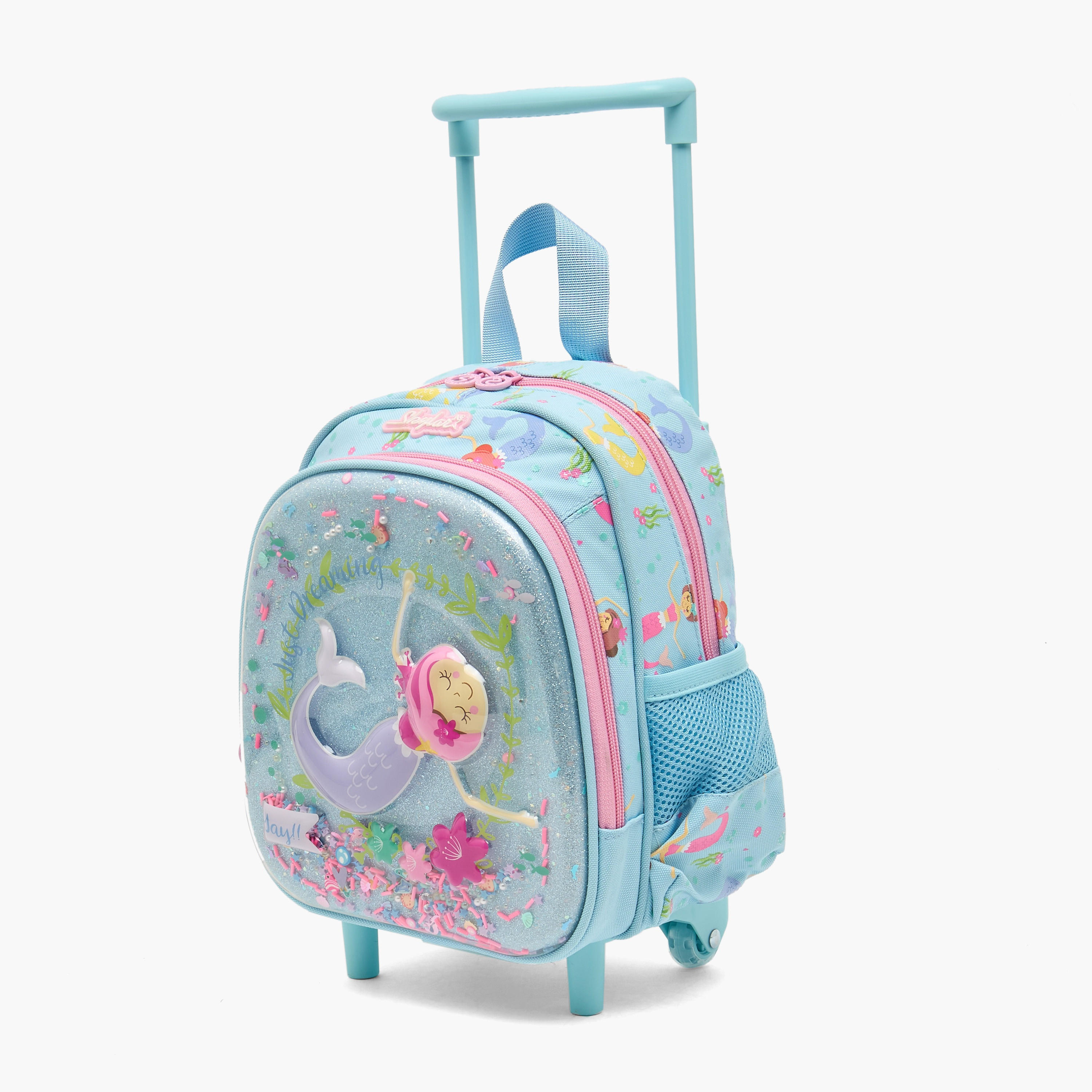 شنطة ترولي بتفاصيل حورية البحر للبنات 2-5 سنوات بمقبض قابل للسحب - 11 بوصة-school-bagsandbackpacks-trolleybags-image-6