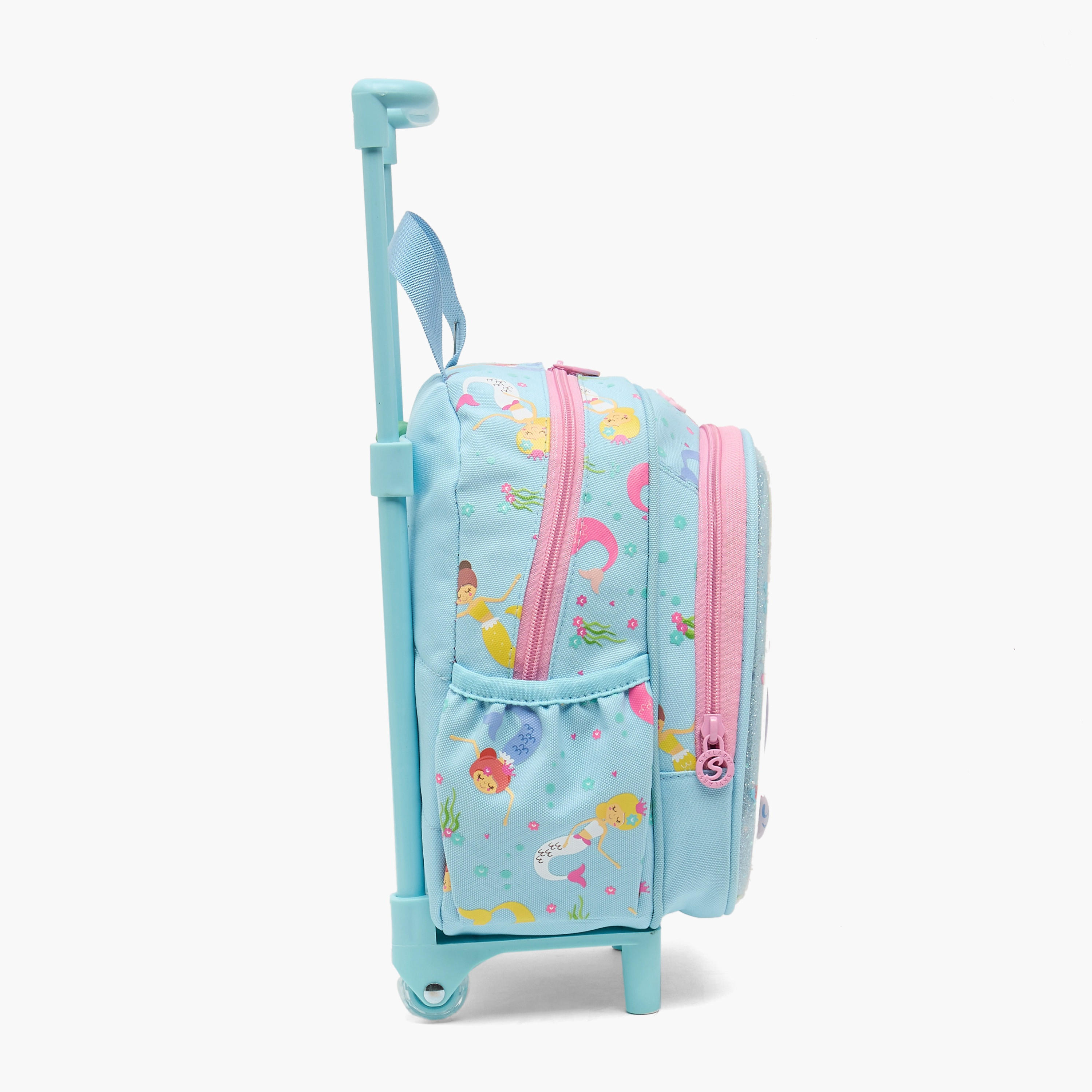 شنطة ترولي بتفاصيل حورية البحر للبنات 2-5 سنوات بمقبض قابل للسحب - 11 بوصة-school-bagsandbackpacks-trolleybags-image-7