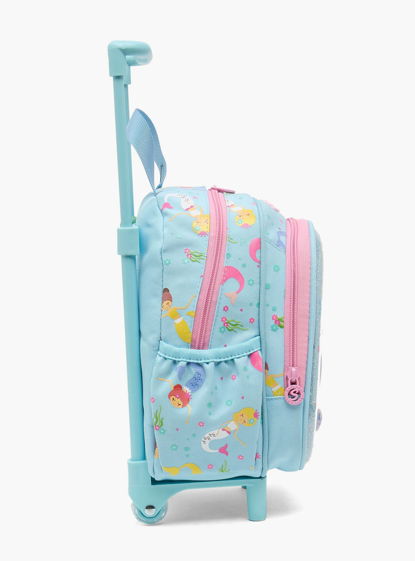 شنطة ترولي بتفاصيل حورية البحر للبنات 2-5 سنوات بمقبض قابل للسحب - 11 بوصة-school-bagsandbackpacks-trolleybags-image-7