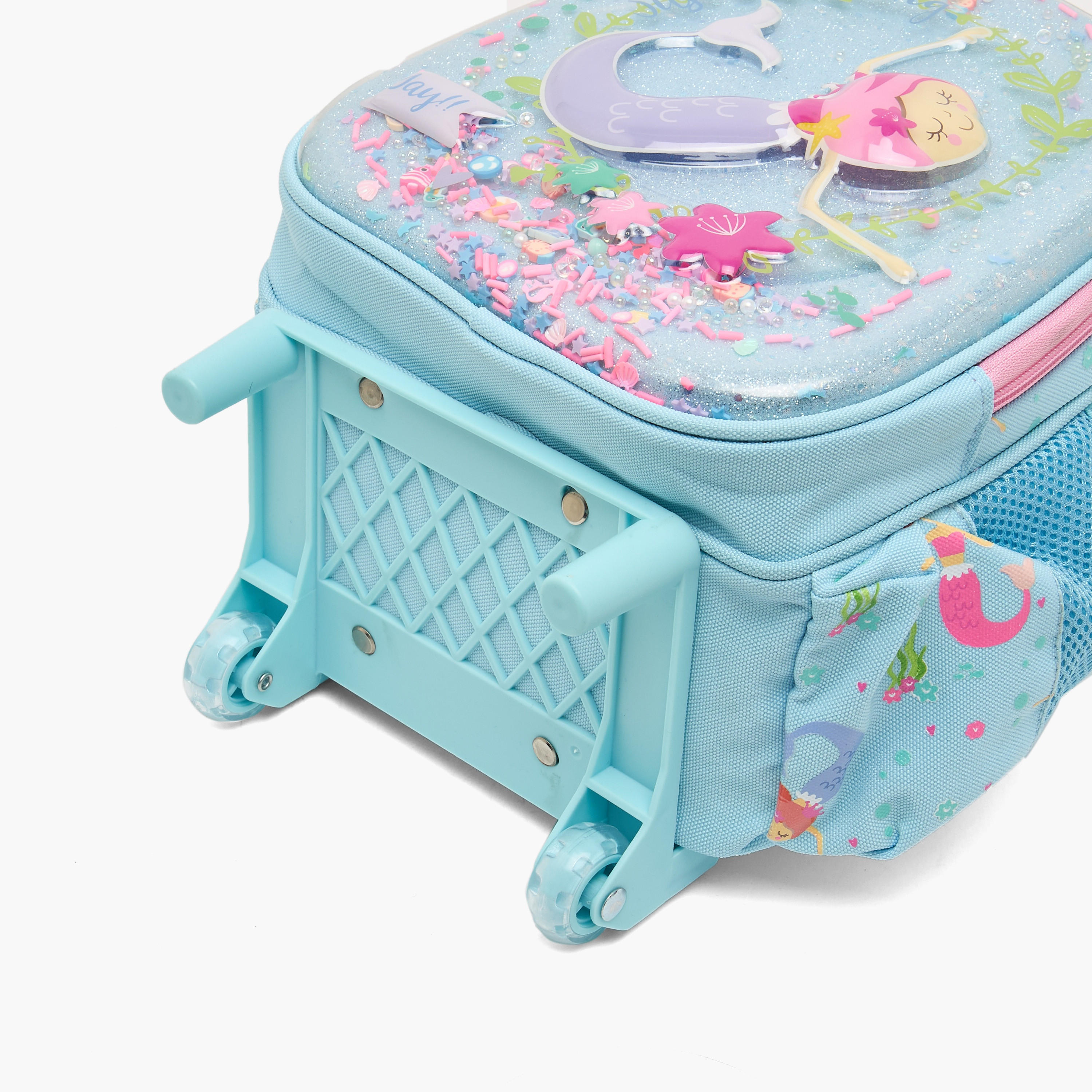 شنطة ترولي بتفاصيل حورية البحر للبنات 2-5 سنوات بمقبض قابل للسحب - 11 بوصة-school-bagsandbackpacks-trolleybags-image-9