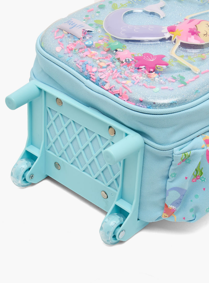 شنطة ترولي بتفاصيل حورية البحر للبنات 2-5 سنوات بمقبض قابل للسحب - 11 بوصة-school-bagsandbackpacks-trolleybags-image-9