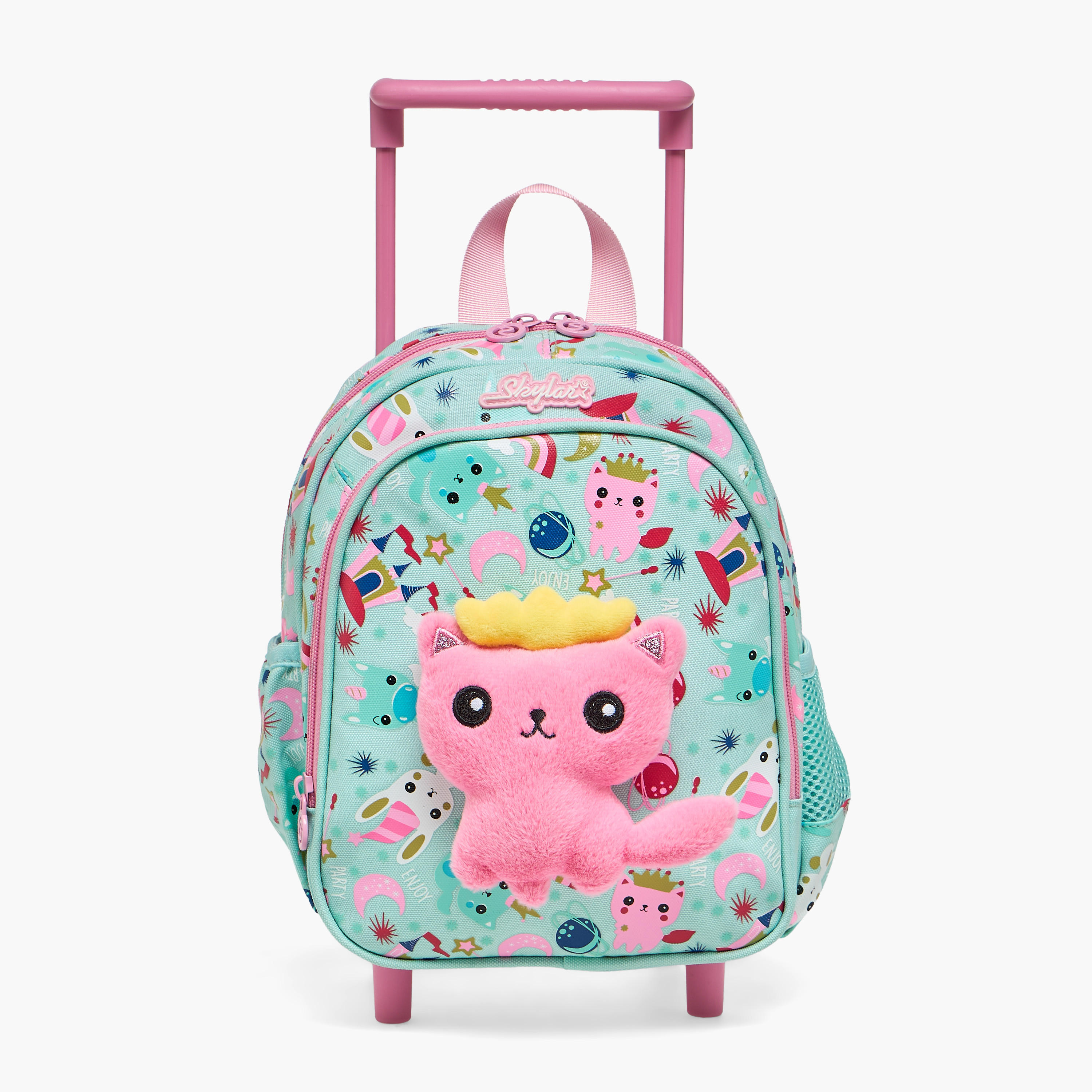 Skylar Cat Applique Trolley Bag for Girls 2-5 Years with Retractable Handle - 11 inches-school-bagsandbackpacks-trolleybags-image-1