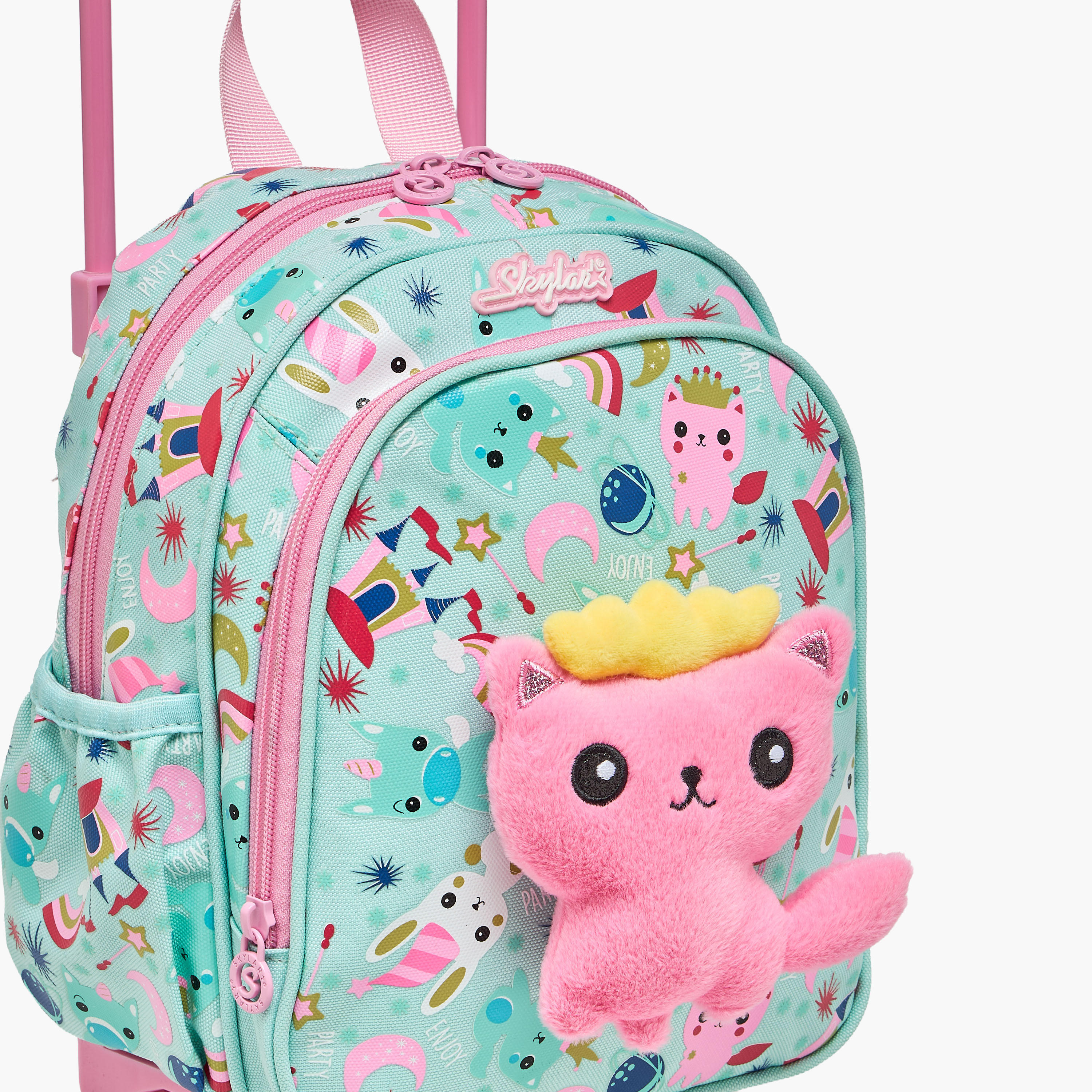 Skylar Cat Applique Trolley Bag for Girls 2-5 Years with Retractable Handle - 11 inches-school-bagsandbackpacks-trolleybags-image-2