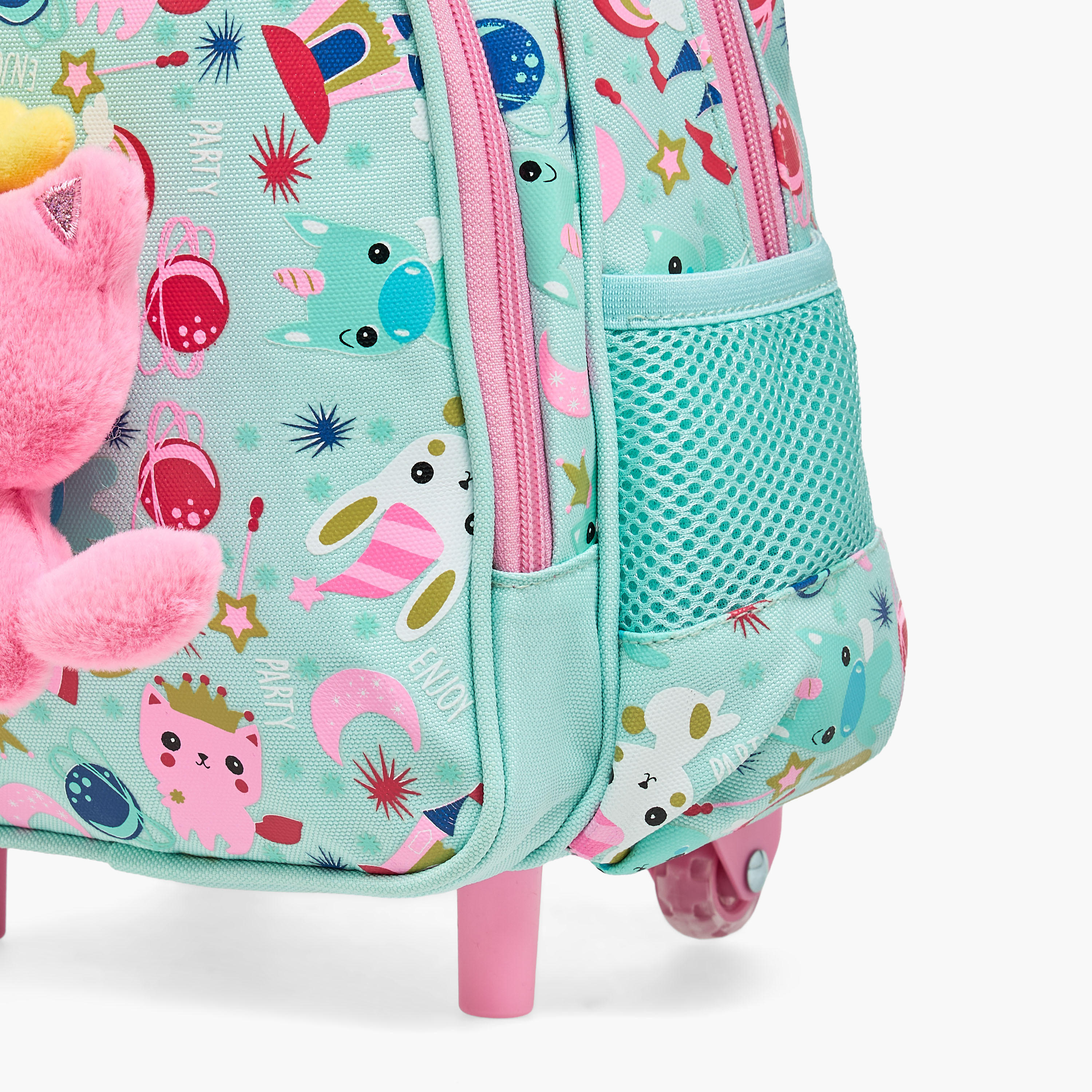 Skylar Cat Applique Trolley Bag for Girls 2-5 Years with Retractable Handle - 11 inches-school-bagsandbackpacks-trolleybags-image-3