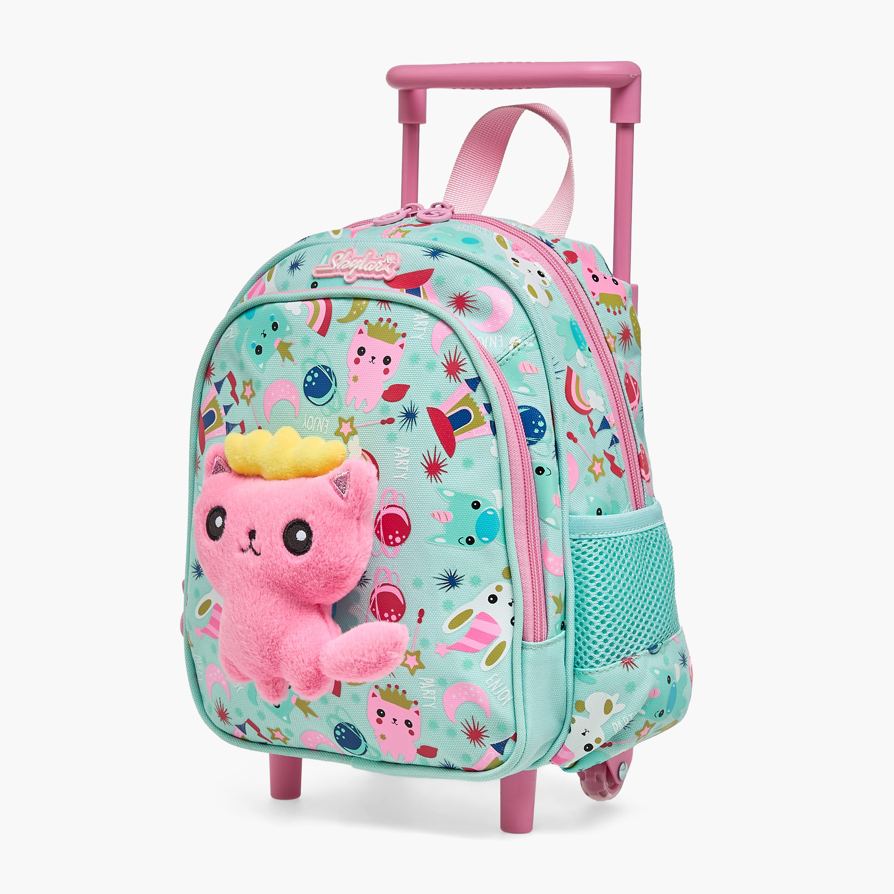 Skylar Cat Applique Trolley Bag for Girls 2-5 Years with Retractable Handle - 11 inches-school-bagsandbackpacks-trolleybags-image-5