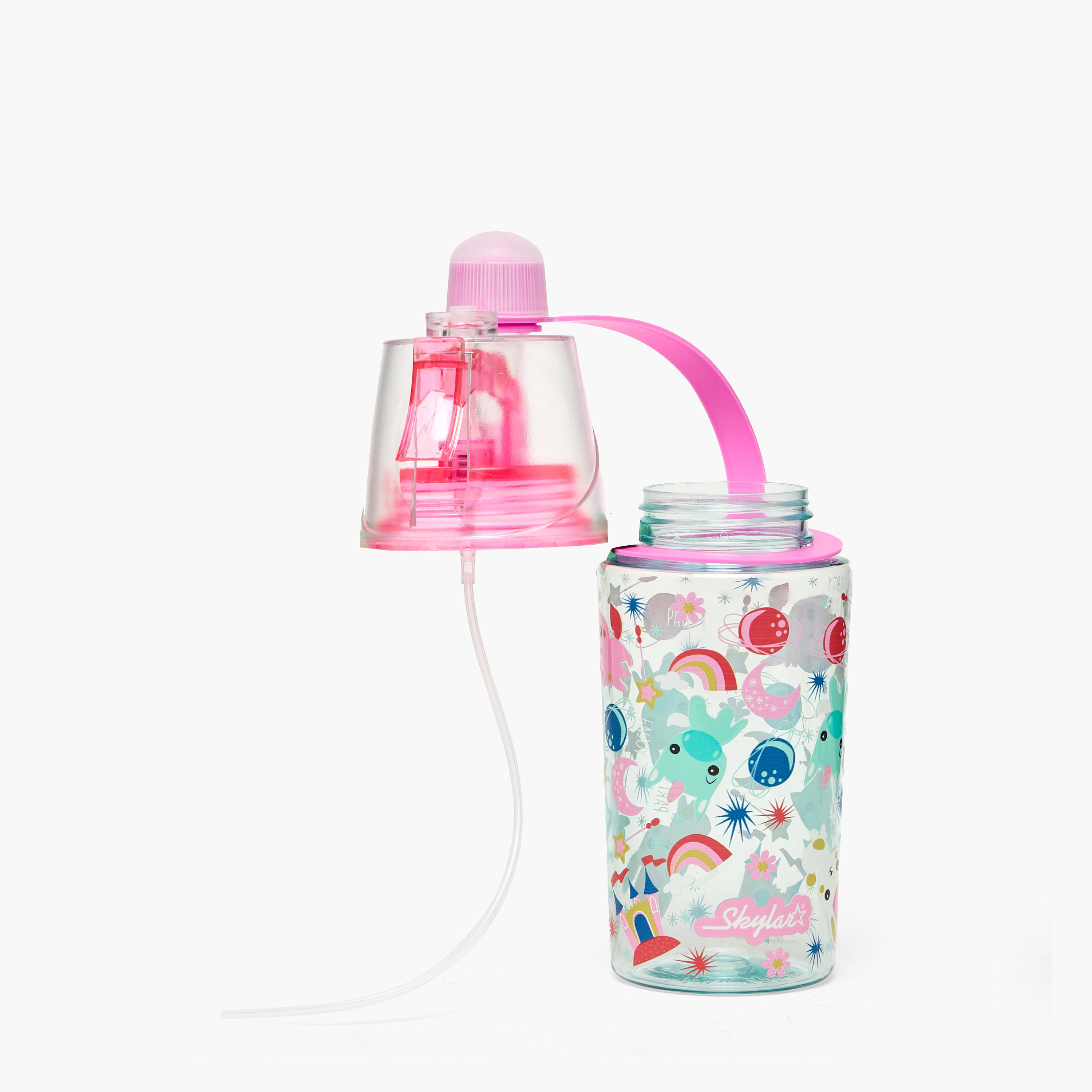 Skylar Unicorn Print Tritan Water Bottle with Spout and Spray Nozzle-school-waterbottles-image-2