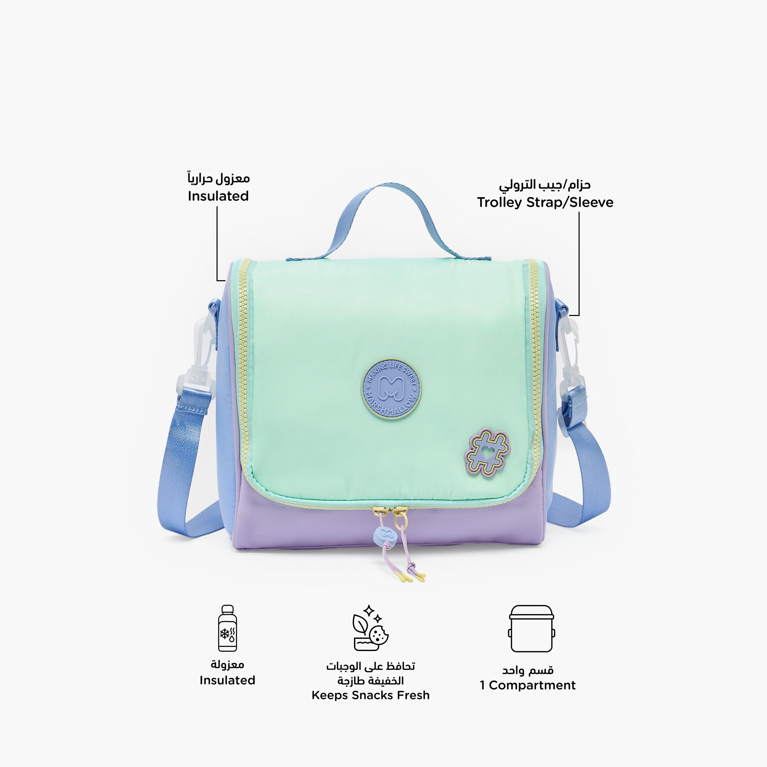 MARSHMALLOW Colourblock Lunch Bag for Girls 8-13 Years with Detachable Strap-school-lunchessentials-lunchbags-image-2