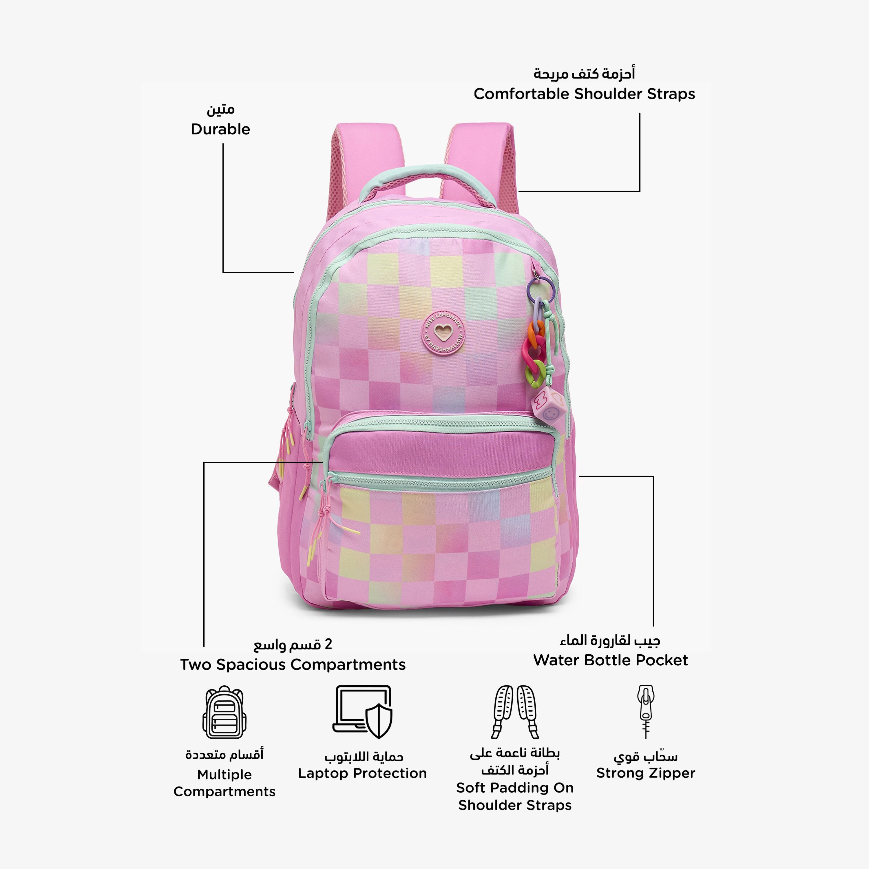 MARSHMALLOW Checked Backpack for Girls 8-13 Years with Padded Shoulder Straps - 17 inches-school-bagsandbackpacks-backpacks-image-2