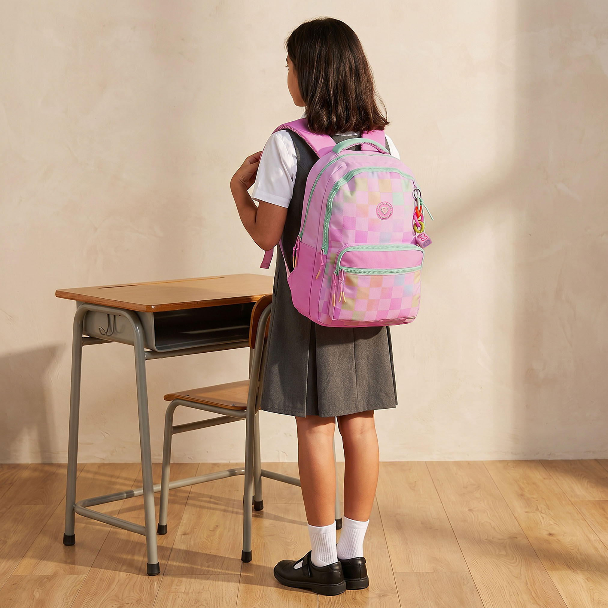 MARSHMALLOW Checked Backpack for Girls 8-13 Years with Padded Shoulder Straps - 17 inches-school-bagsandbackpacks-backpacks-image-3