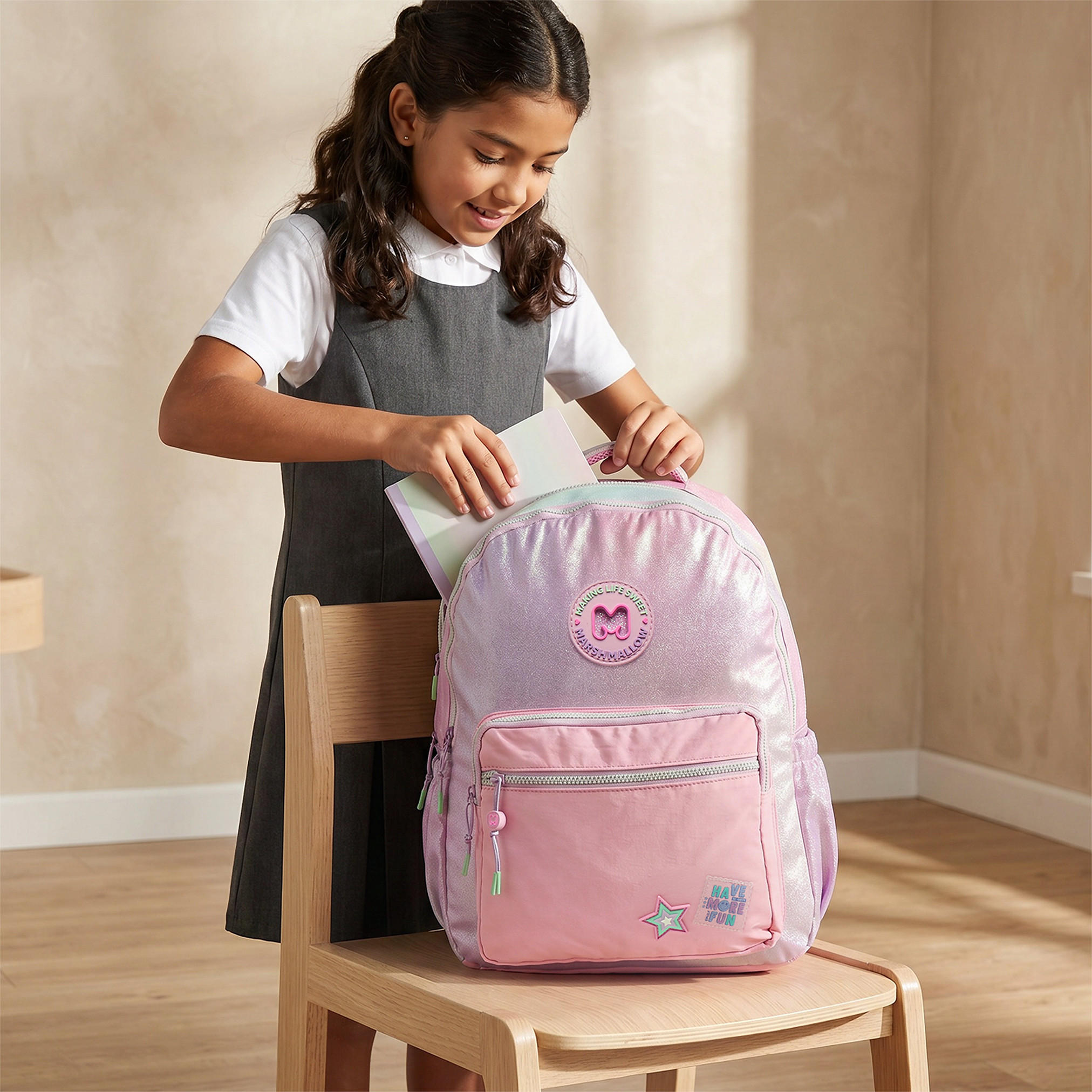 MARSHMALLOW Glittery Backpack for Girls 8-13 Years with Padded Shoulder Straps - 17 inches-school-bagsandbackpacks-backpacks-image-3