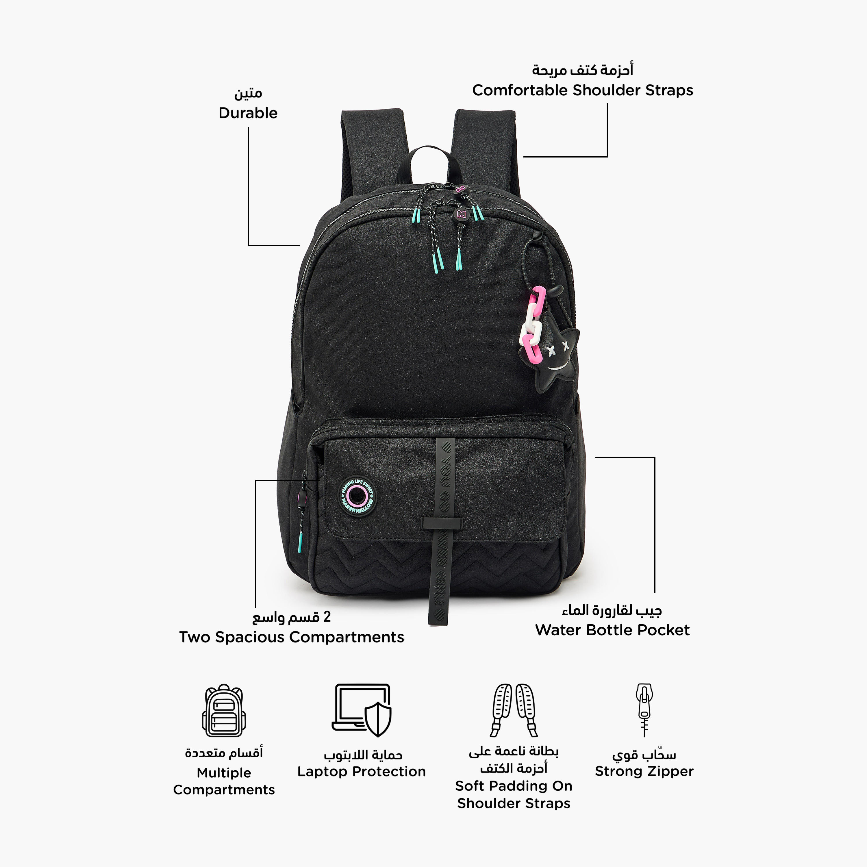 MARSHMALLOW Solid Backpack for Girls 8-13 Years with Padded Shoulder Straps - 16 inches-school-bagsandbackpacks-backpacks-image-2