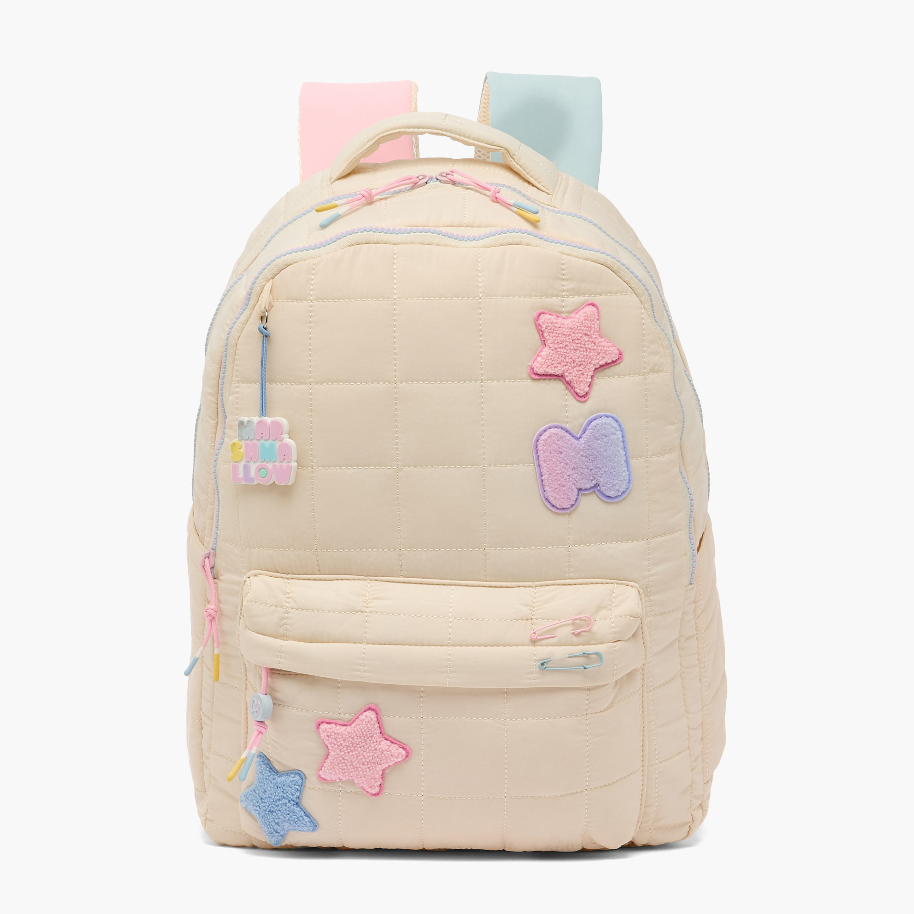 MARSHMALLOW Star Applique Backpack for Girls 8-12 Years with Adjustable Straps - 17 inches-school-bagsandbackpacks-backpacks-image-1