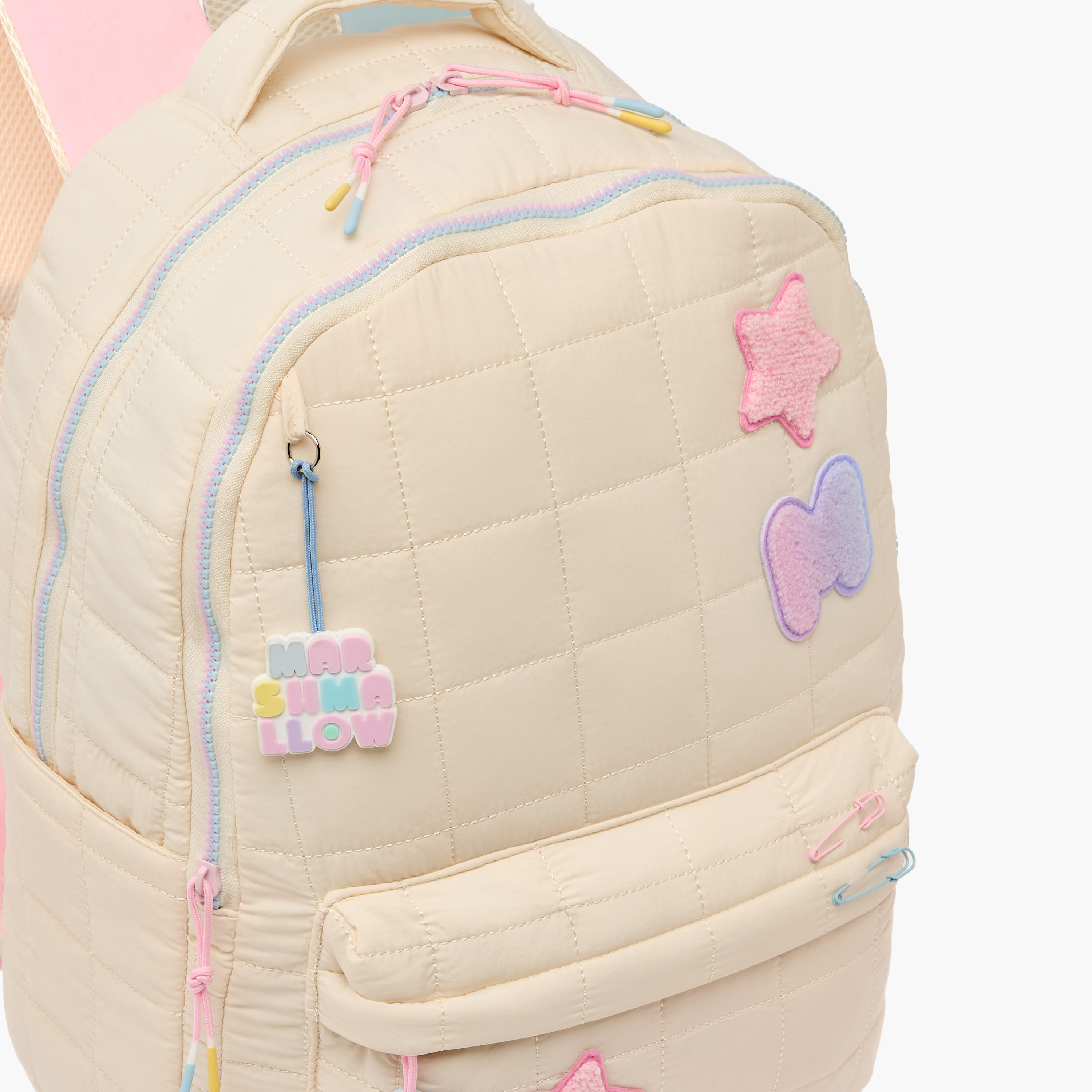 MARSHMALLOW Star Applique Backpack for Girls 8-12 Years with Adjustable Straps - 17 inches-school-bagsandbackpacks-backpacks-image-3