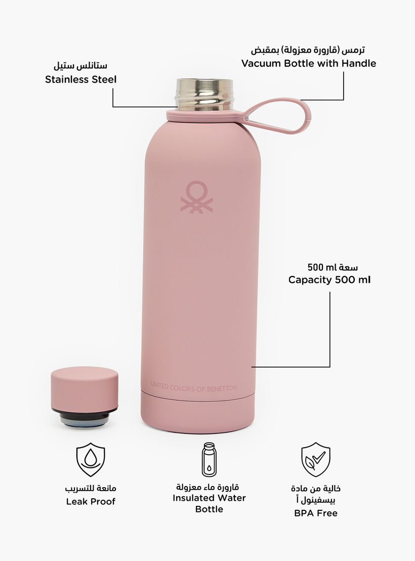 United Colors of Benetton Solid Stainless Steel Water Bottle with Wide Mouth and Carry Loop - 500 ml-school-waterbottles-image-2