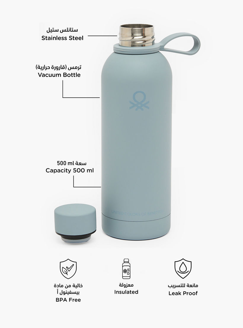 United Colors of Benetton Solid Stainless Steel Water Bottle with Loop Handle - 500 ml-school-waterbottles-image-2