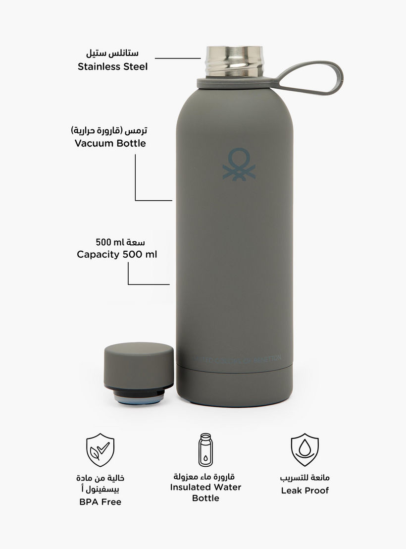 United Colors of Benetton Solid Stainless Steel Water Bottle with Loop Handle - 500 ml-school-waterbottles-image-2
