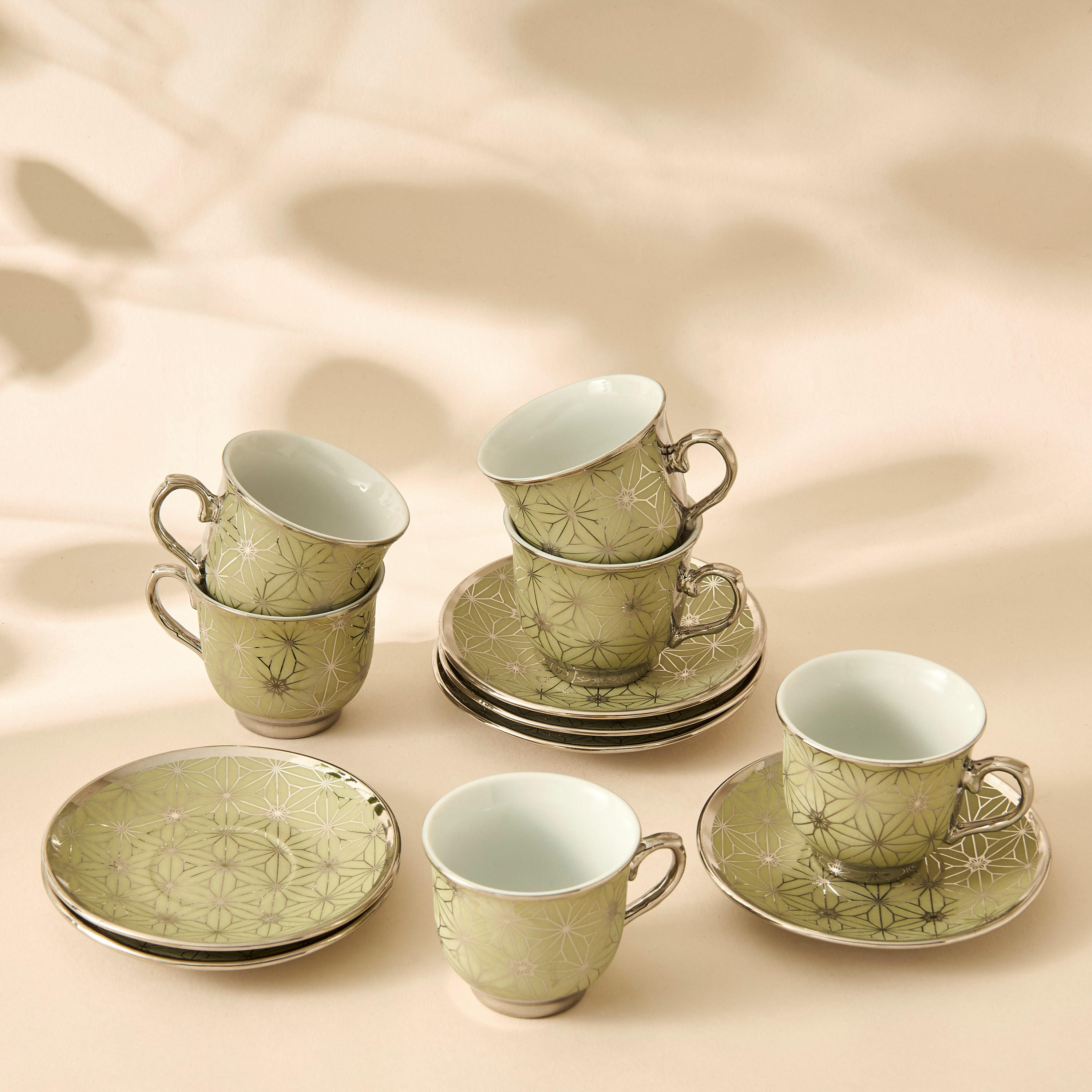 Geometric Print 12-Piece Porcelain Cup and Saucer Set-household-dining-teaandcoffee-teaandcoffeesets-image-1