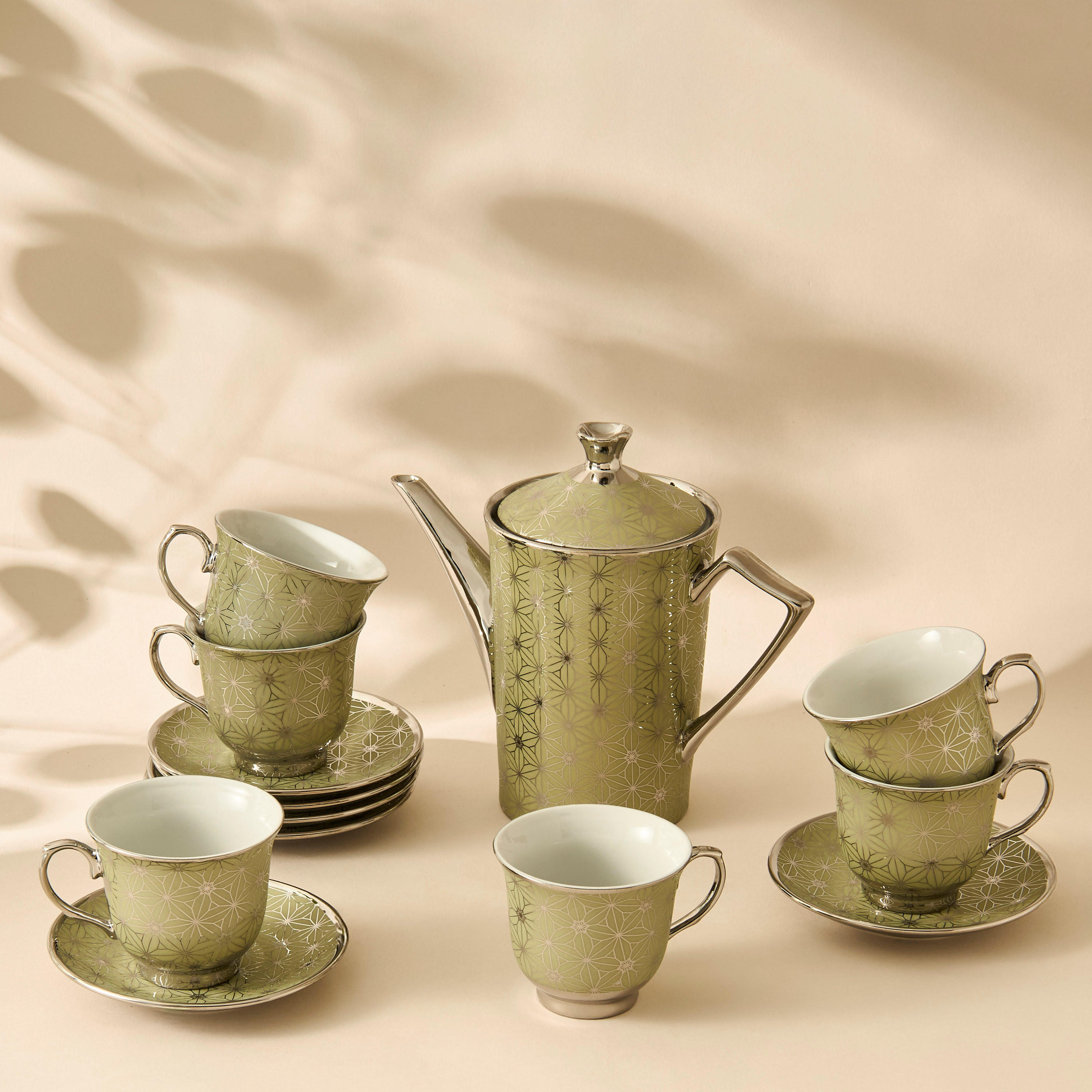 Geometric Print 12-Piece Porcelain Cup and Saucer Set with Teapot-household-dining-teaandcoffee-teaandcoffeesets-image-1