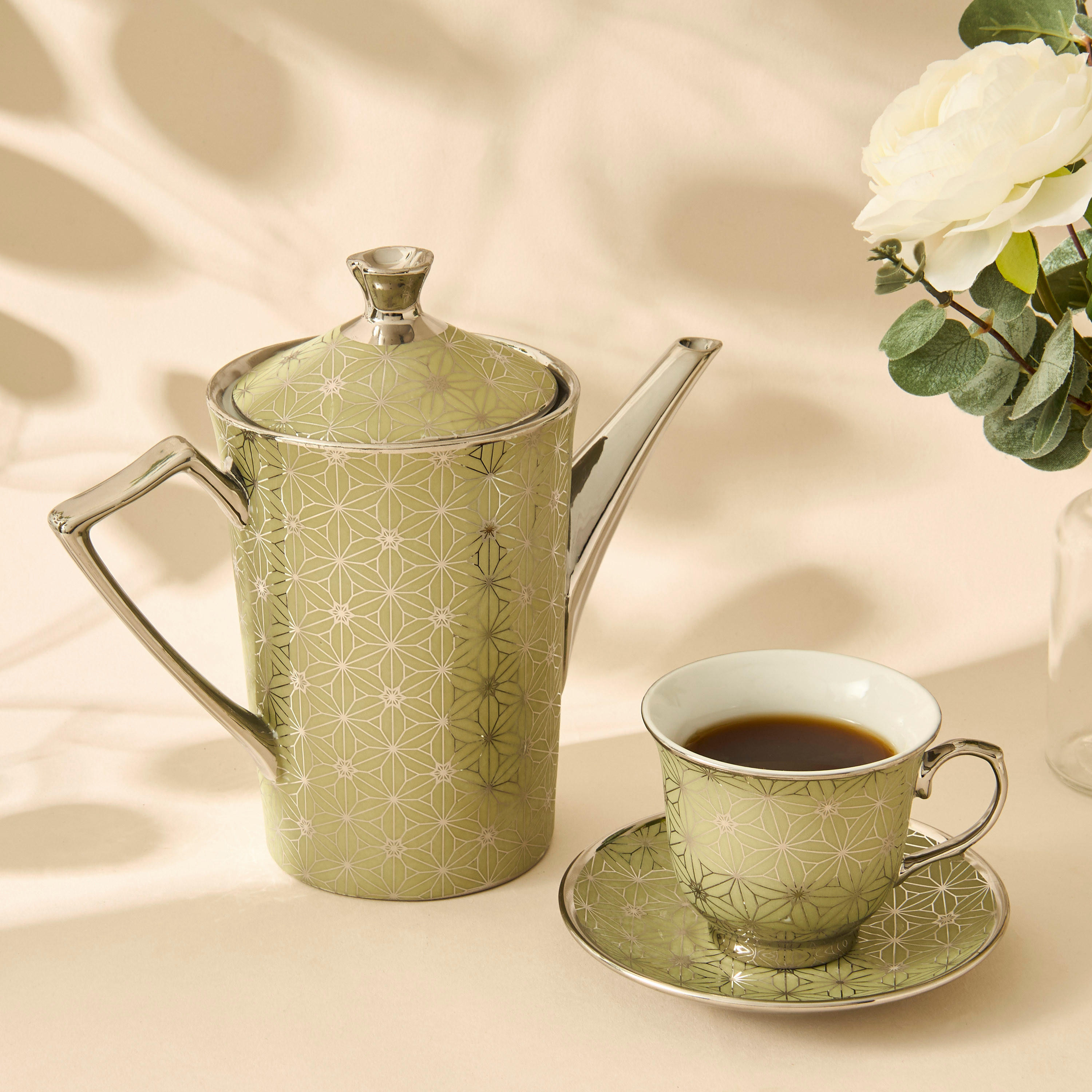 Geometric Print 12-Piece Porcelain Cup and Saucer Set with Teapot-household-dining-teaandcoffee-teaandcoffeesets-image-2
