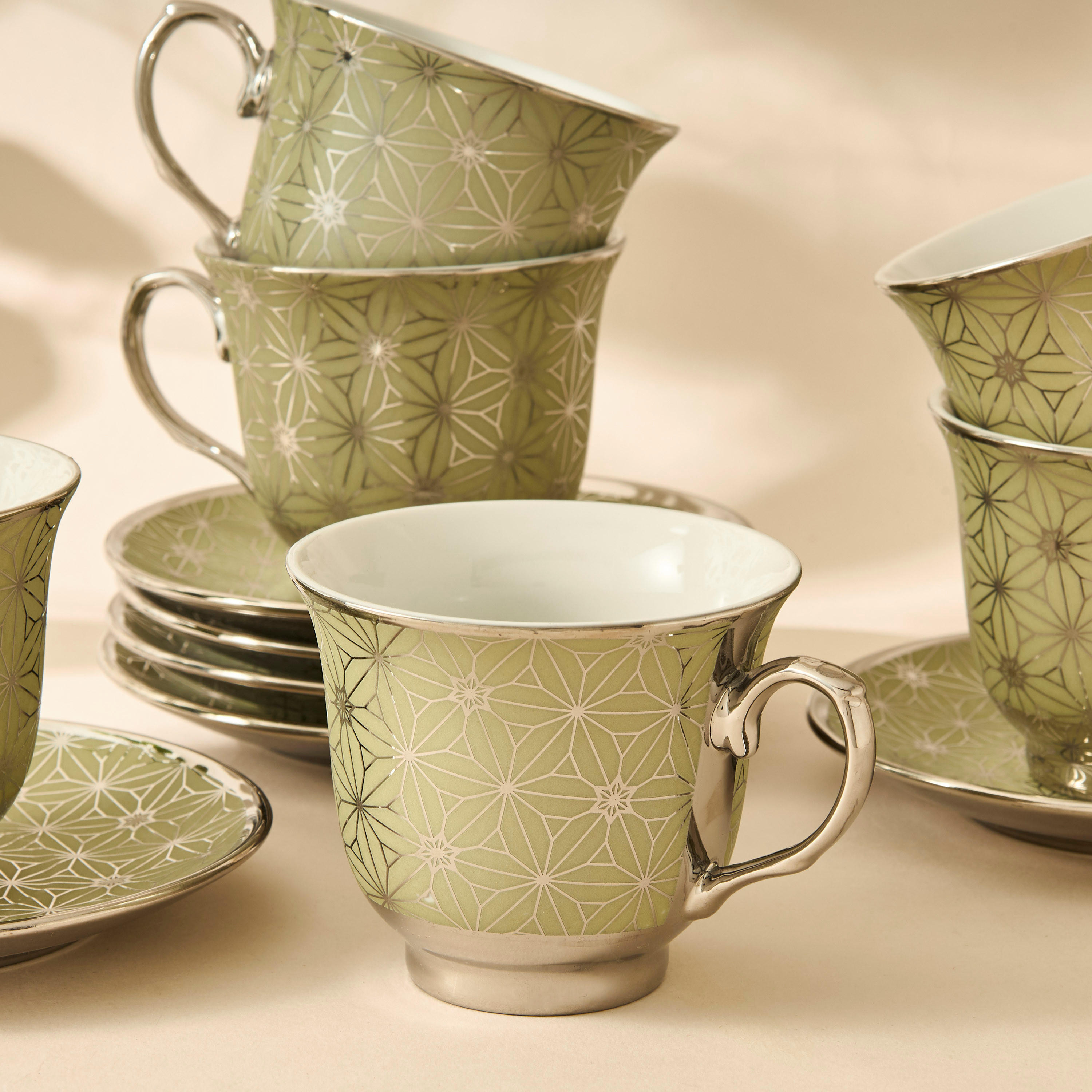 Geometric Print 12-Piece Porcelain Cup and Saucer Set with Teapot-household-dining-teaandcoffee-teaandcoffeesets-image-4