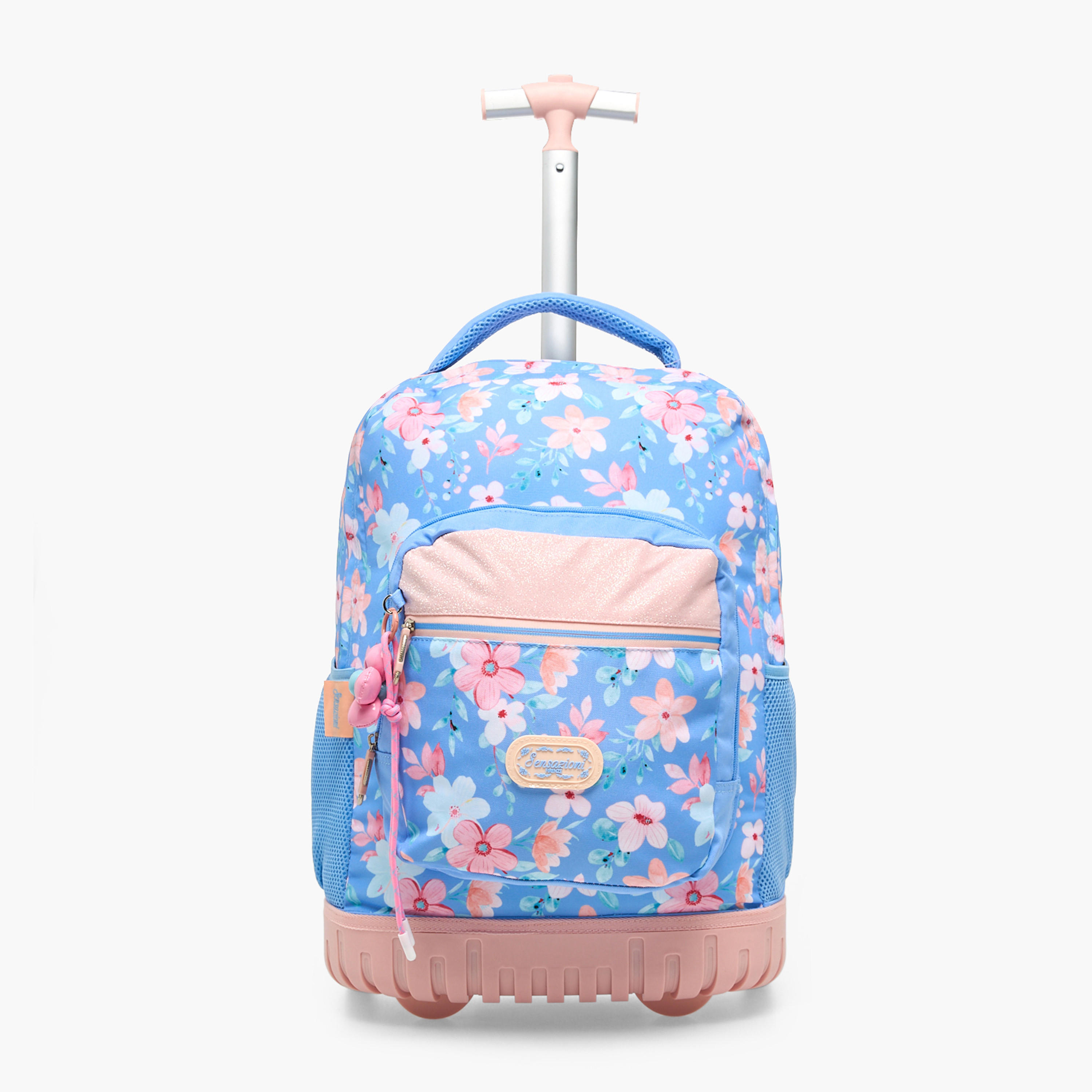 شنطة ترولي بطبعات زهور للبنات من 8 إلى 13 سنة مع حمالات كتف من سنازوني - 19 بوصة-school-bagsandbackpacks-trolleybags-image-1