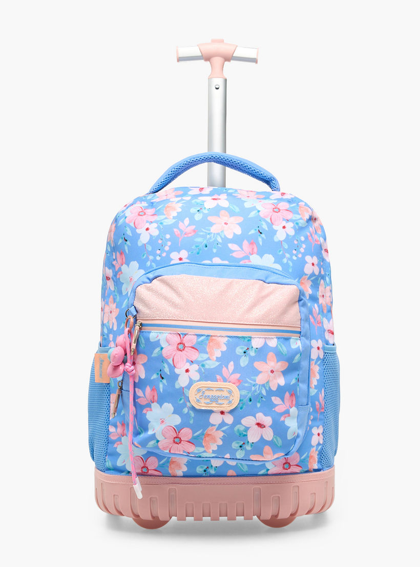 شنطة ترولي بطبعات زهور للبنات من 8 إلى 13 سنة مع حمالات كتف من سنازوني - 19 بوصة-school-bagsandbackpacks-trolleybags-image-1