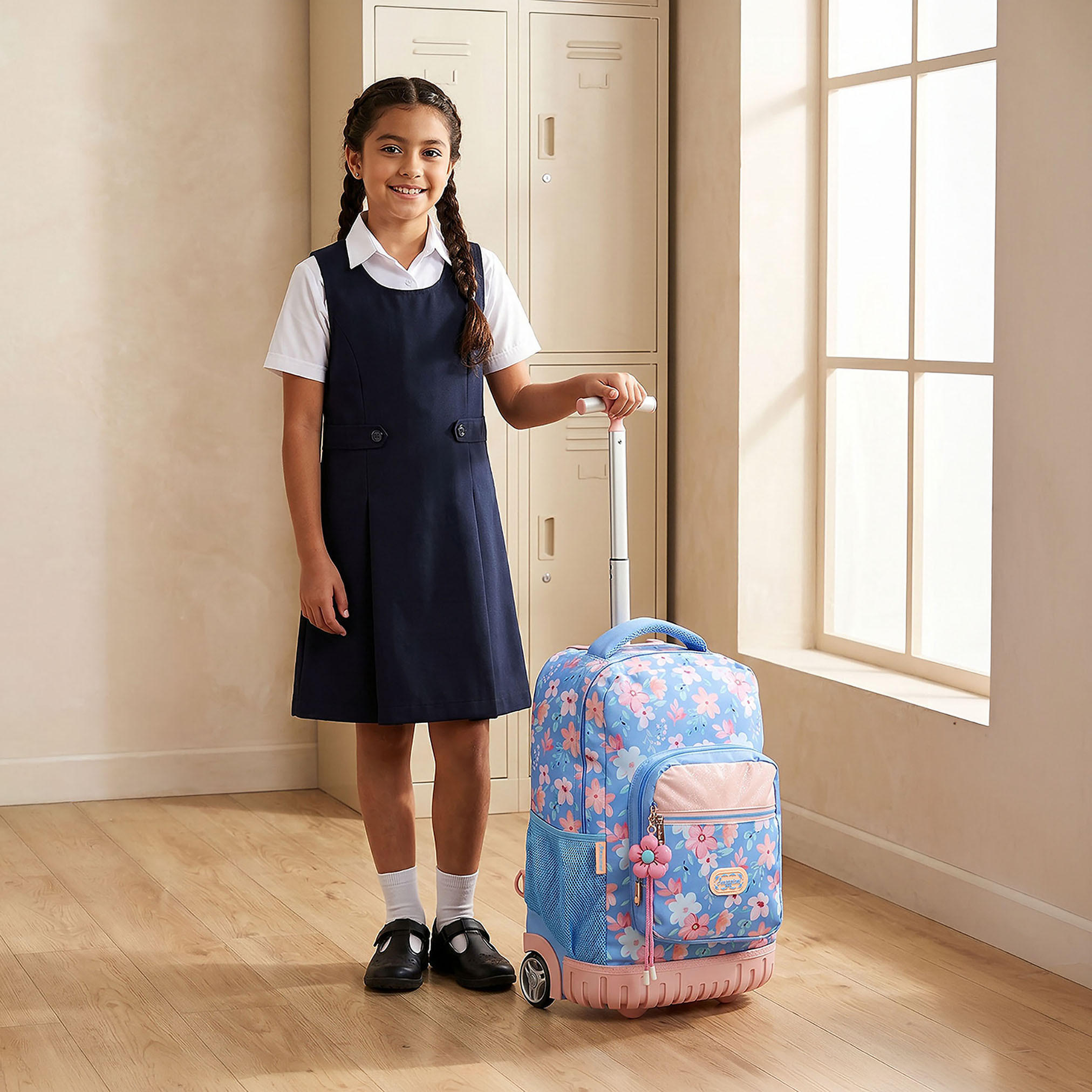 شنطة ترولي بطبعات زهور للبنات من 8 إلى 13 سنة مع حمالات كتف من سنازوني - 19 بوصة-school-bagsandbackpacks-trolleybags-image-2