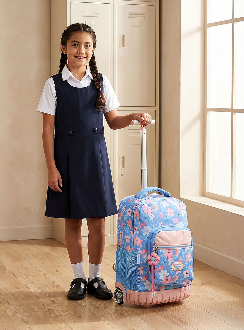 شنطة ترولي بطبعات زهور للبنات من 8 إلى 13 سنة مع حمالات كتف من سنازوني - 19 بوصة-school-bagsandbackpacks-trolleybags-image-2