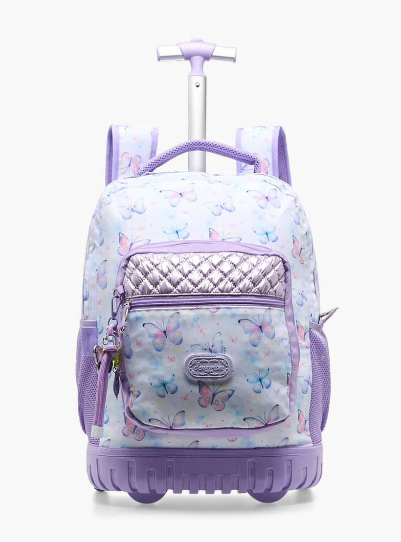 Sensazioni Butterfly Print Trolley Bag for Girls 8-13 Years with Adjustable Straps - 19 inches-school-bagsandbackpacks-trolleybags-image-1