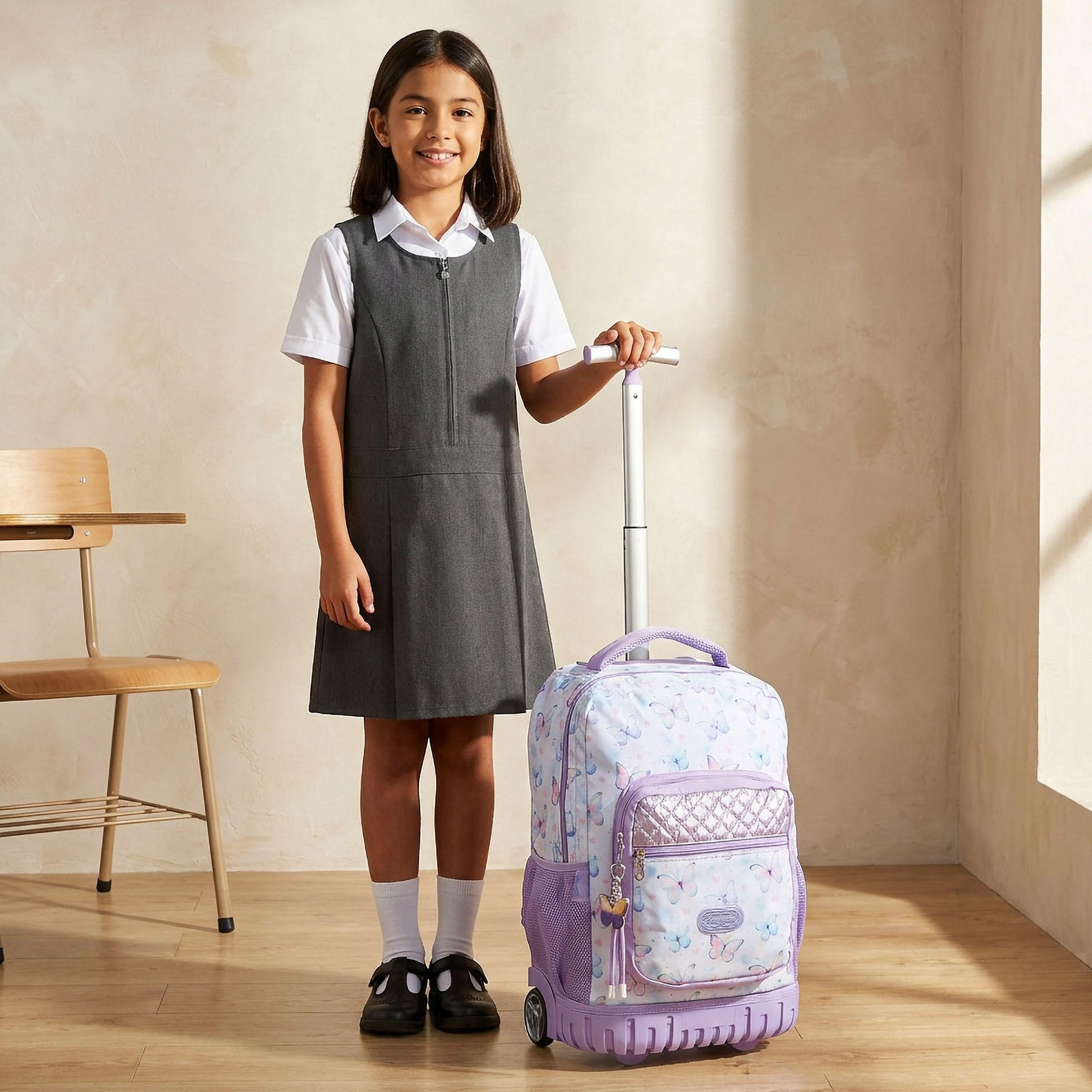 Sensazioni Butterfly Print Trolley Bag for Girls 8-13 Years with Adjustable Straps - 19 inches-school-bagsandbackpacks-trolleybags-image-3