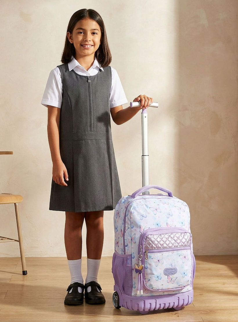 Sensazioni Butterfly Print Trolley Bag for Girls 8-13 Years with Adjustable Straps - 19 inches-school-bagsandbackpacks-trolleybags-image-3