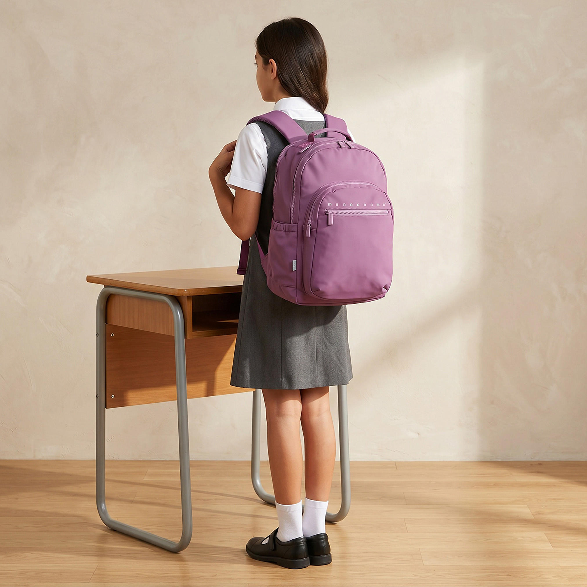 Monocromo Solid Backpack for Girls 8-13 Years with Adjustable Shoulder Straps - 18 inches-school-bagsandbackpacks-backpacks-image-3