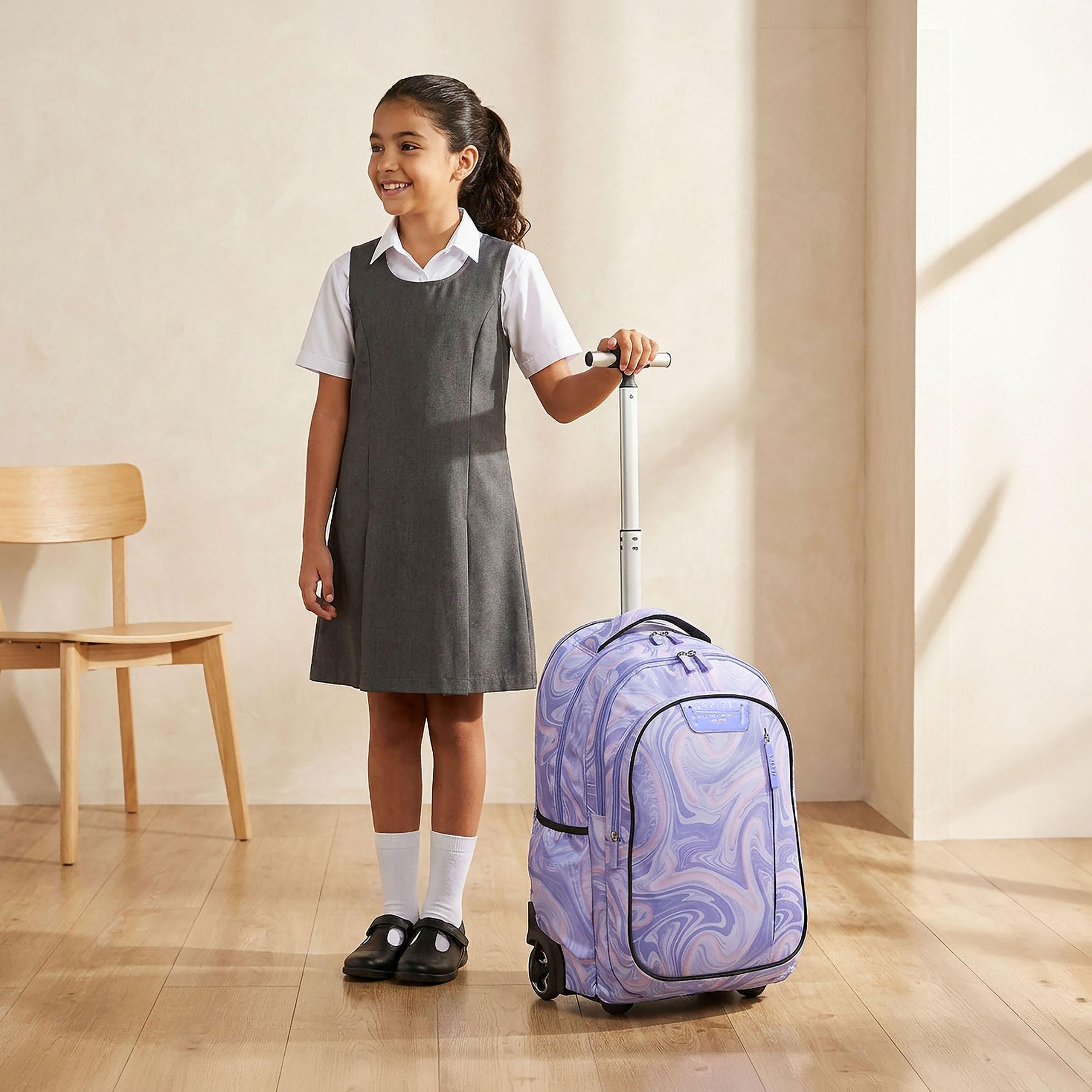Spirit Marble Print Trolley Bag for Girls 8-13 Years with Shoulder Straps - 20 inches-school-bagsandbackpacks-trolleybags-image-3