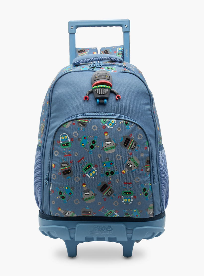 Skylar Robot Print Trolley Bag for Boys 8-13 Years Retractable Handle - 17 inches-school-bagsandbackpacks-trolleybags-image-1