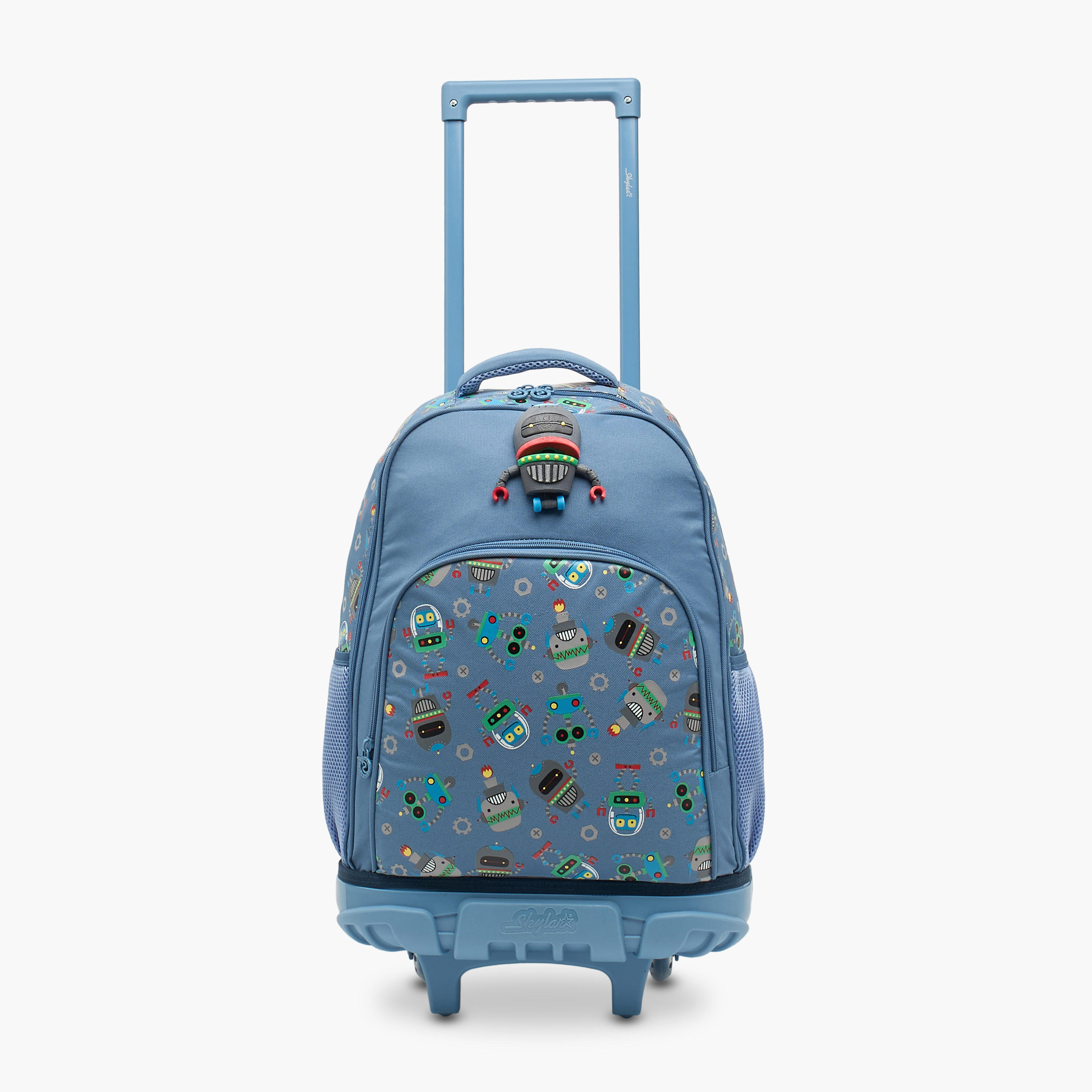 Skylar Robot Print Trolley Bag for Boys 8-13 Years Retractable Handle - 17 inches-school-bagsandbackpacks-trolleybags-image-2